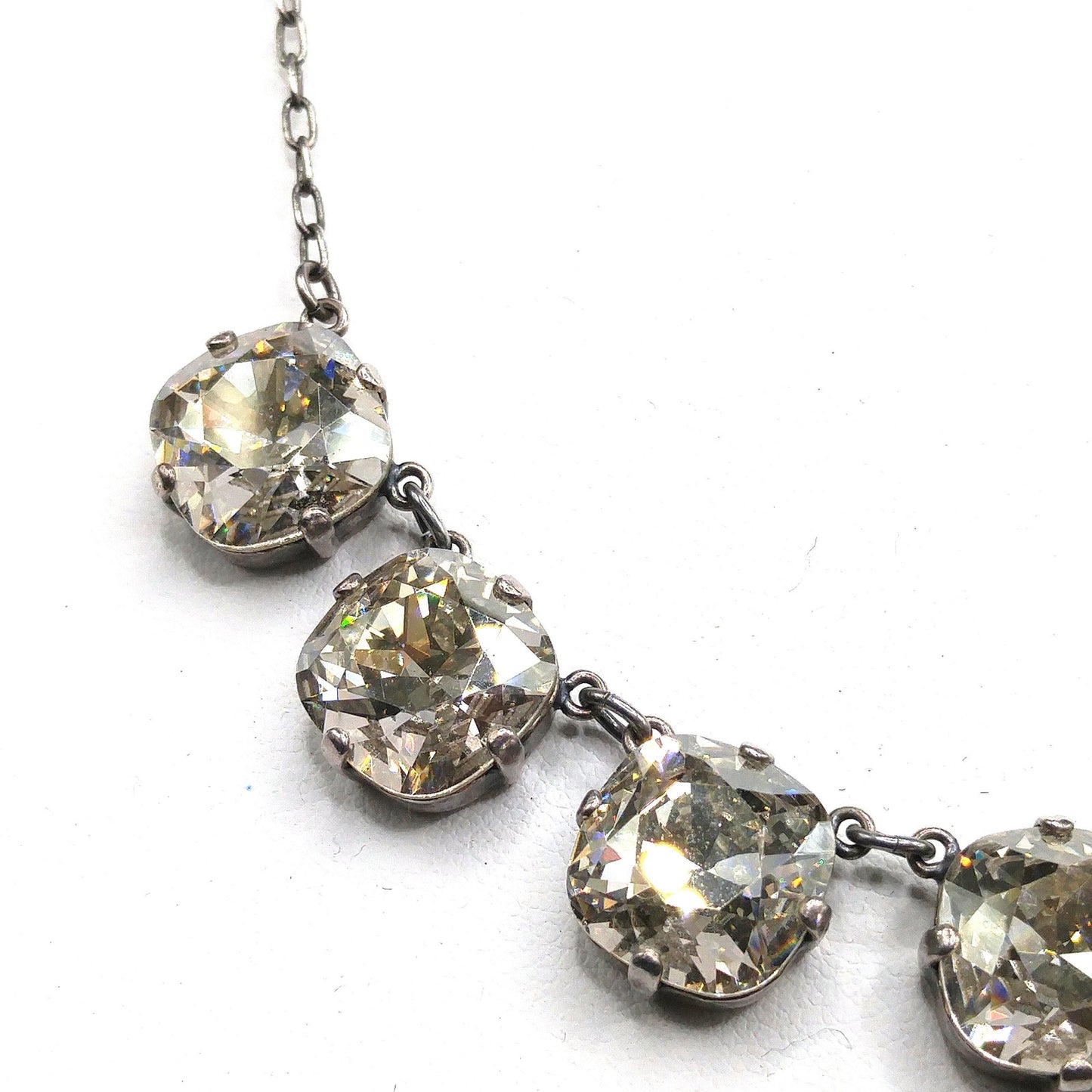 Catherine Popesco Art Deco Style Necklace, Clear Crystal Rhinestones, Silver Plated French Jewelry, 1980s Vintage Necklace