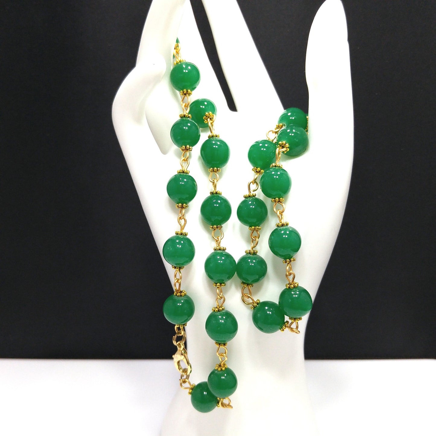 Vintage Japan Beads Hand Wire Wrapped Necklace, Gold Brass Wire, 1960s Vintage Beads