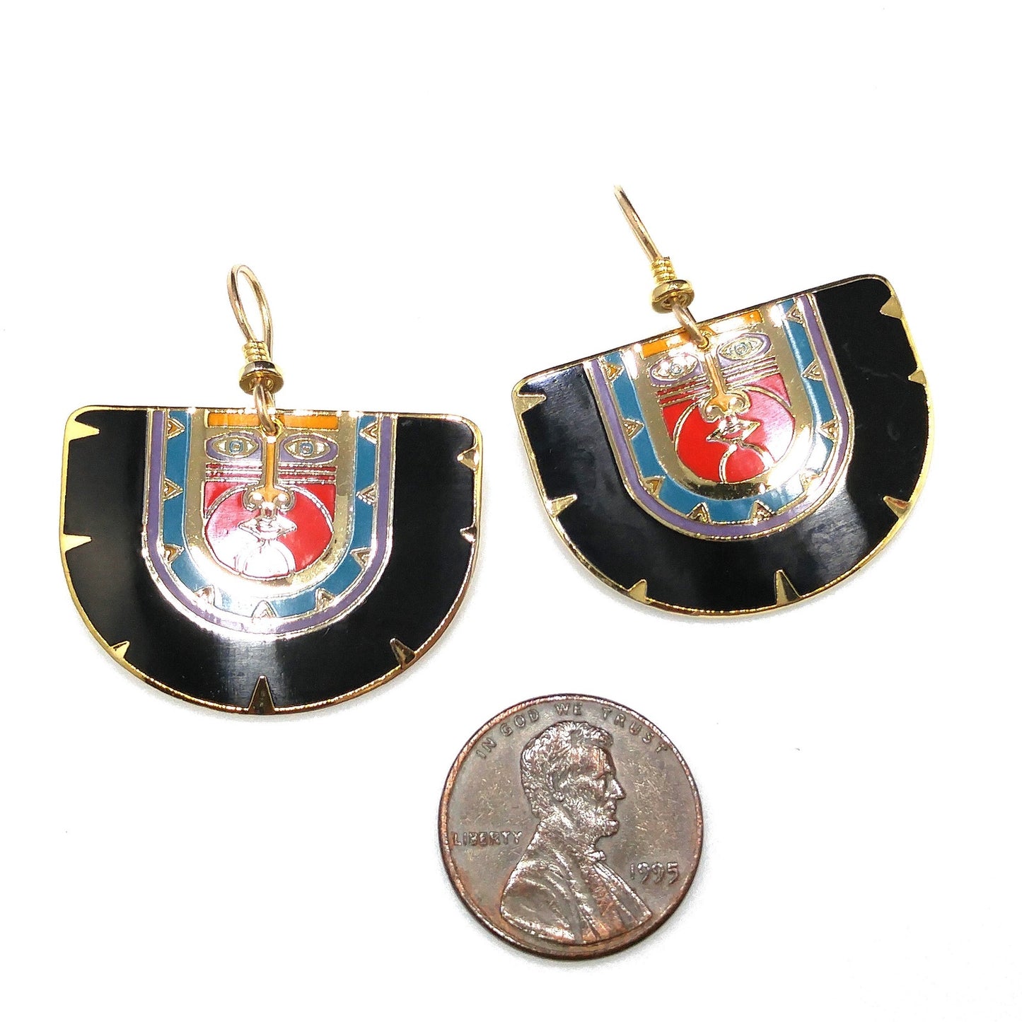 Vintage Laurel Burch "Kubera" Dangle Earrings, Gold Plated