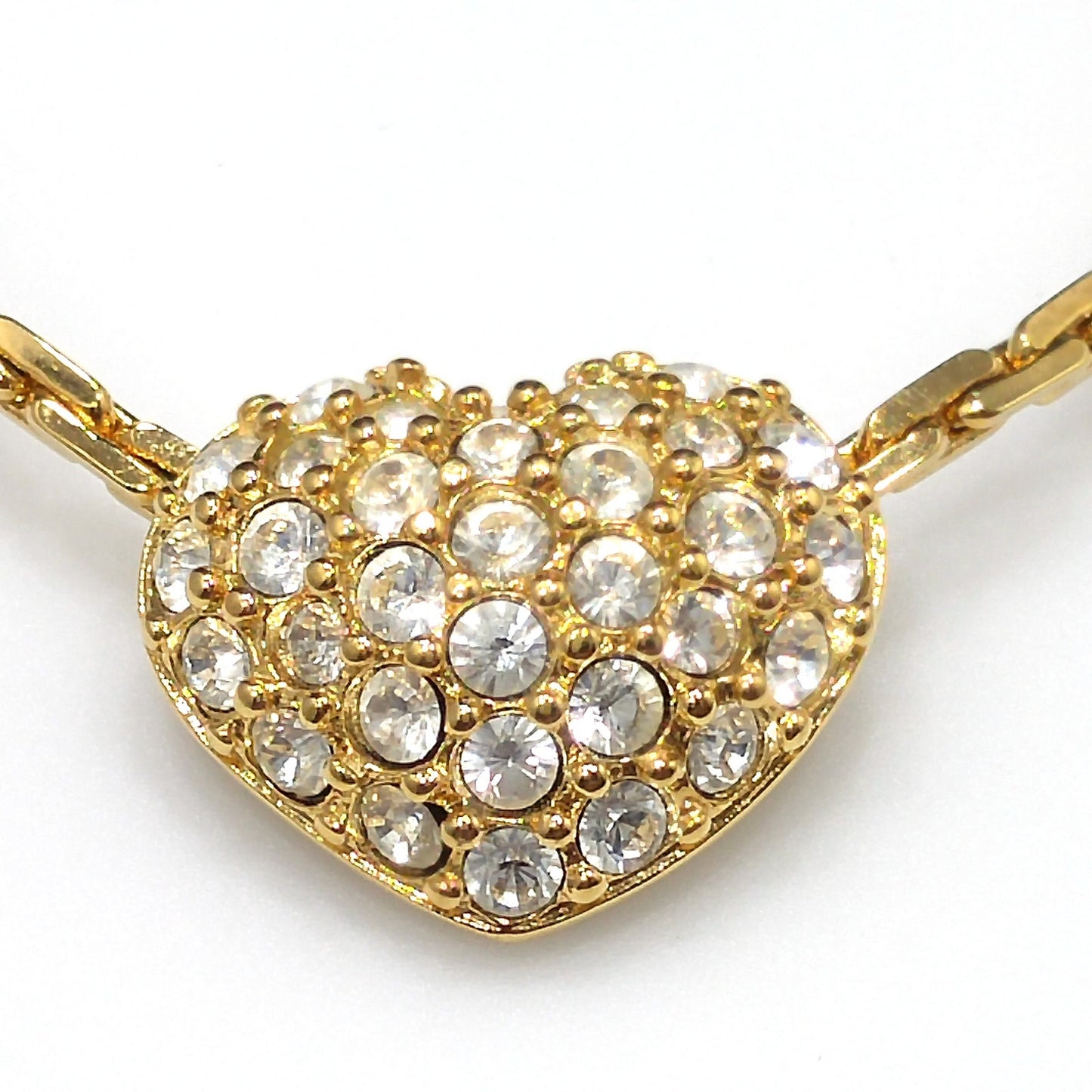 Swarovski Swan Logo Heart Necklace, Pavé Rhinestones, Gold Plated, 1990s Vintage