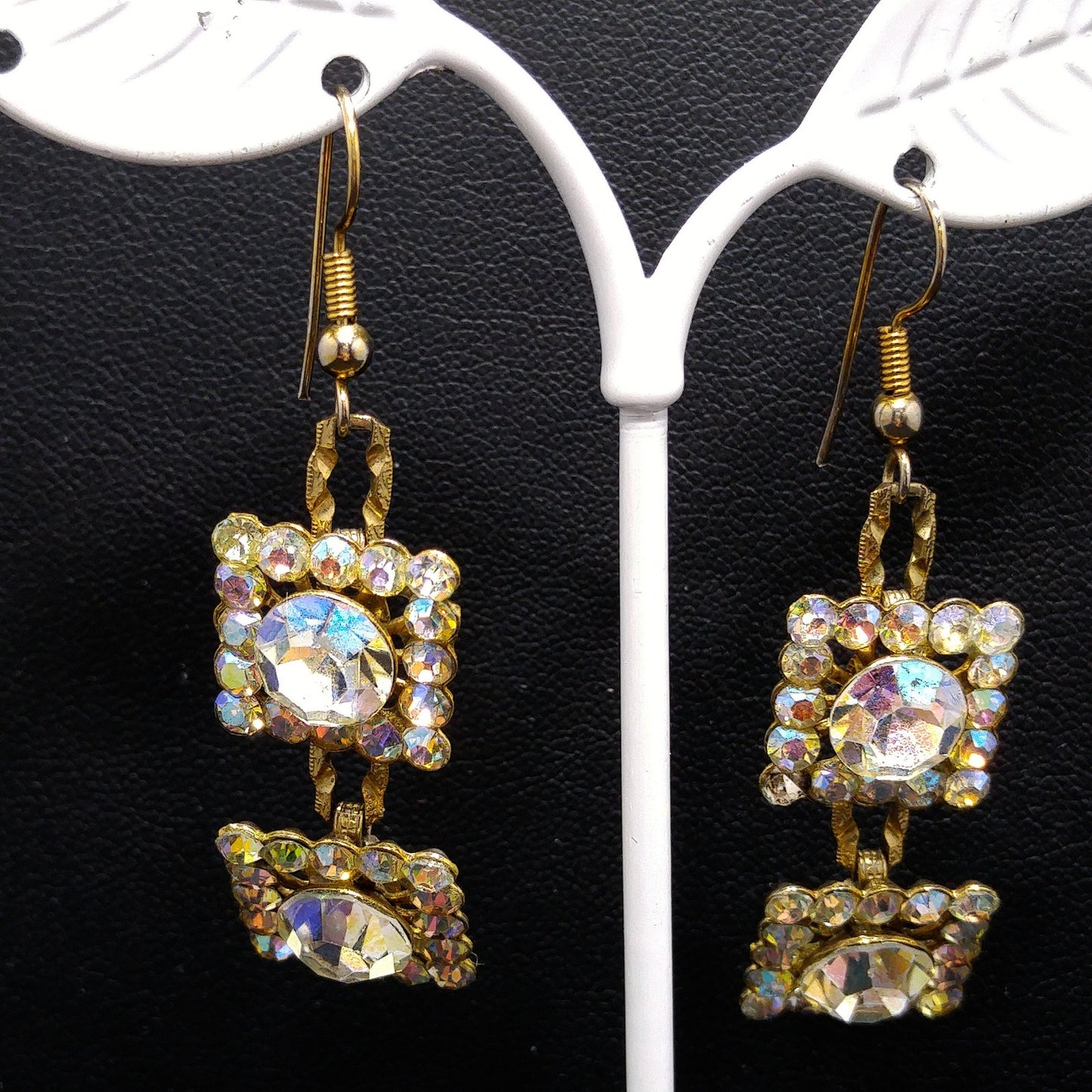 Vintage 1960s Aurora Borealis Rhinestone Necklace & Earrings Set – Square Links