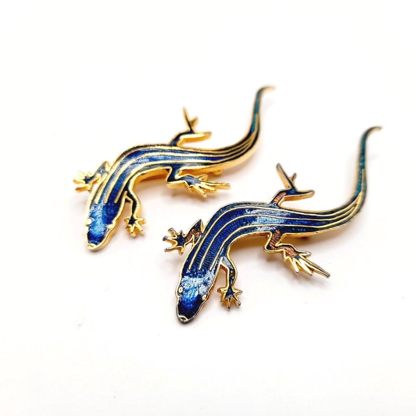 Vintage Blue Enamel Lizards Brooches - Pair - Signed Wm Spear 1986 - 2 3/8 Inch