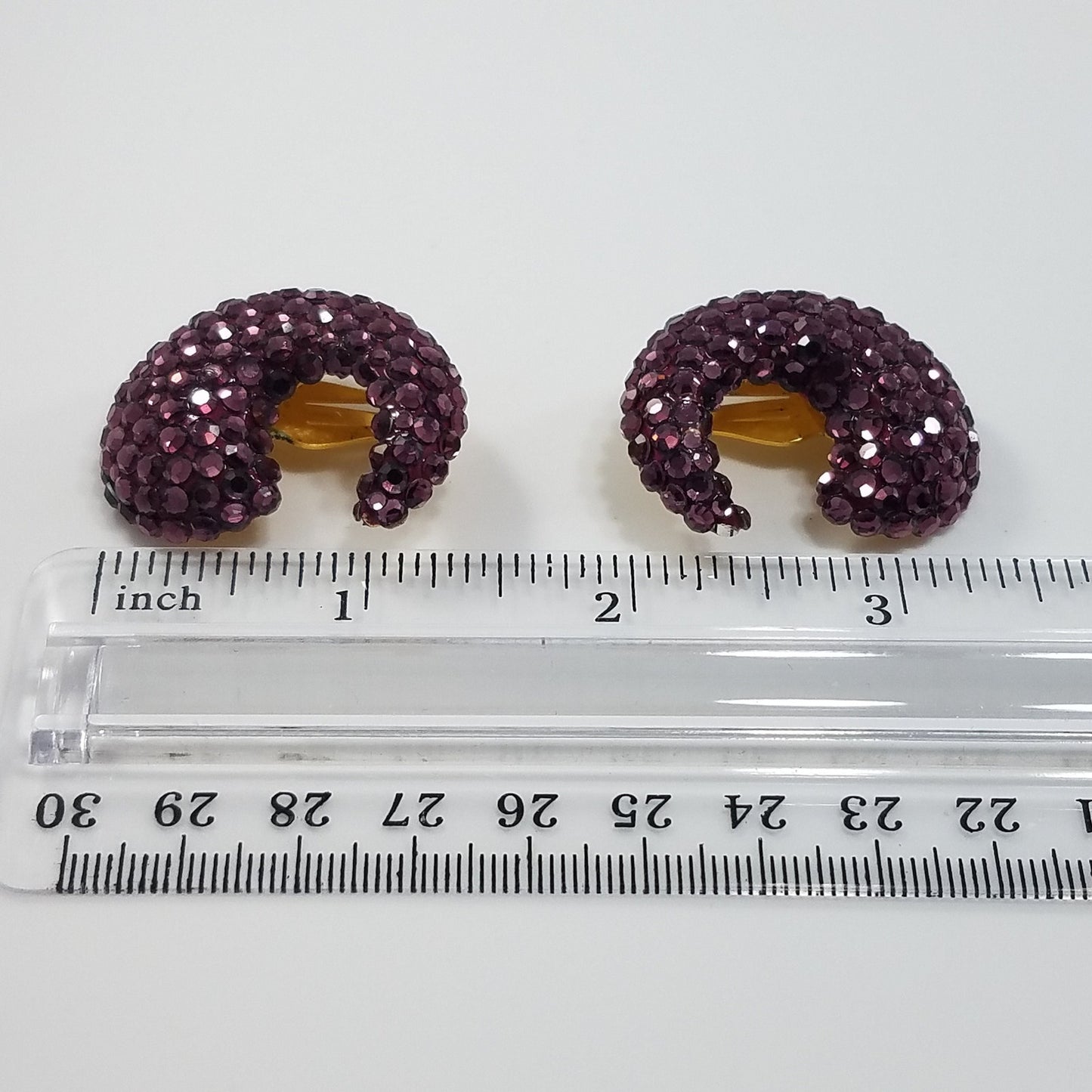 Vintage Richard Kerr Clip Earrings 1980s Encrusted Purple Swarovski Flat-Backs