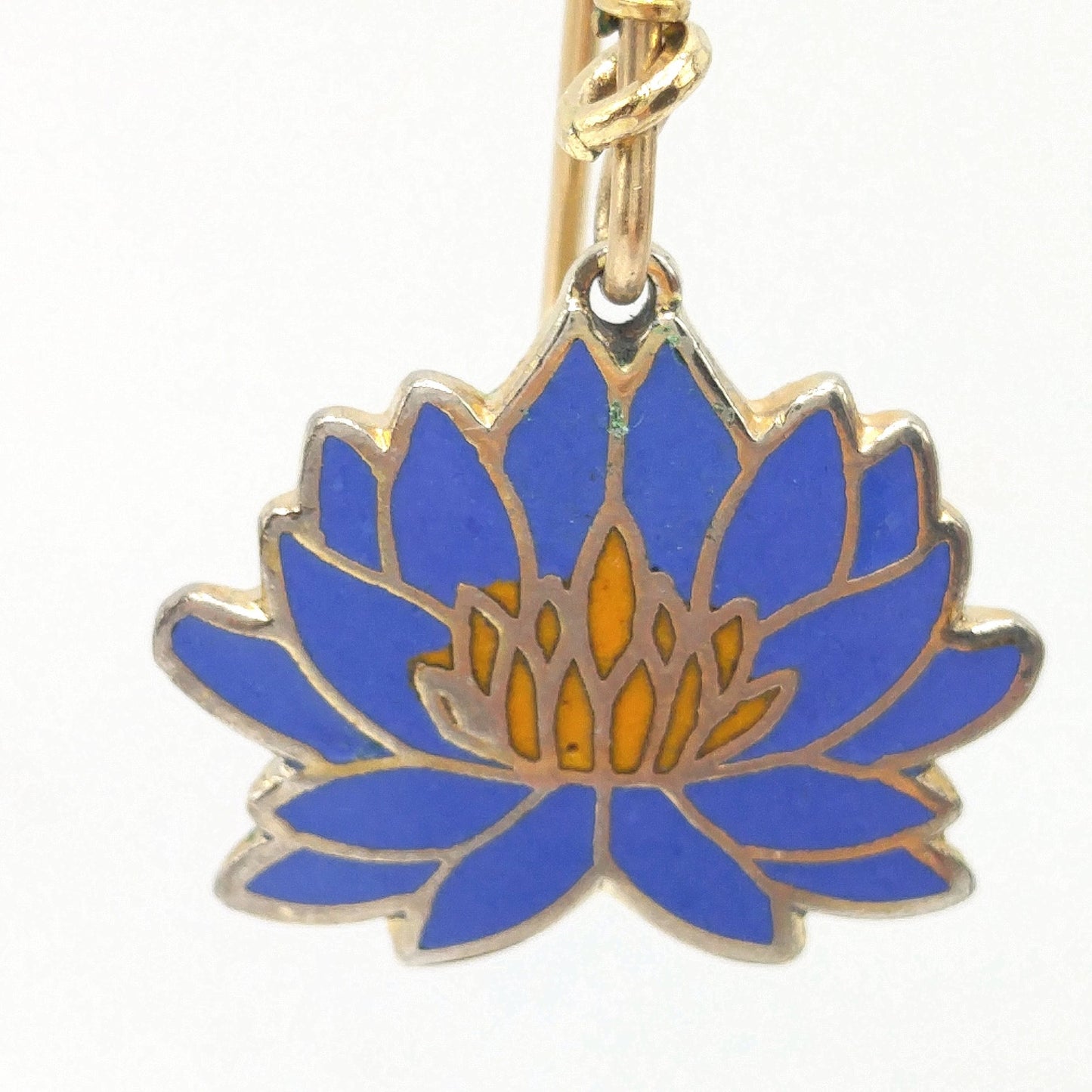 Vintage Laurel Burch Blue Orange Lily Earrings, Enamel Cloisonne, Gold Plated