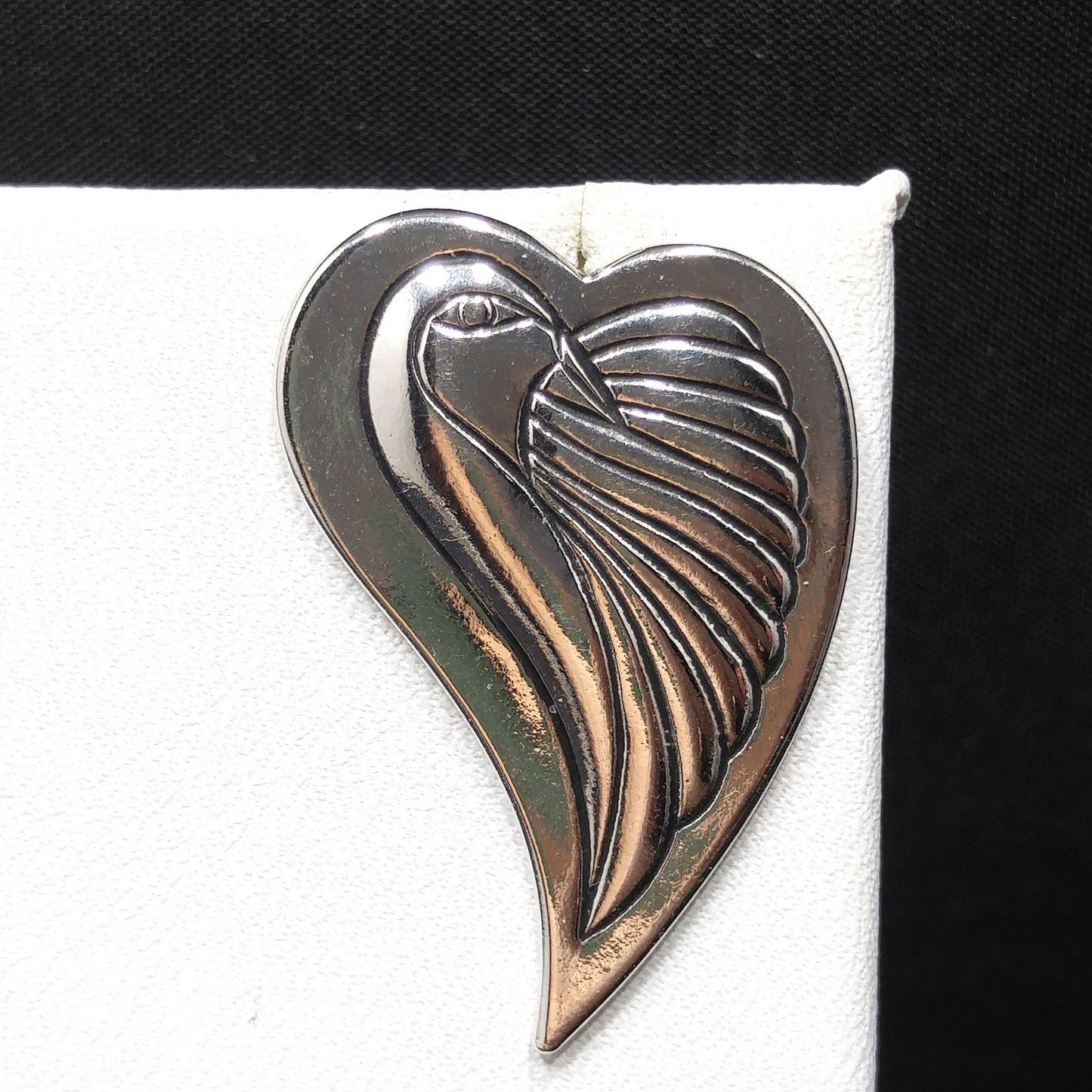 Vintage Laurel Burch Bird Heart Post Earrings, Rhodium Plated