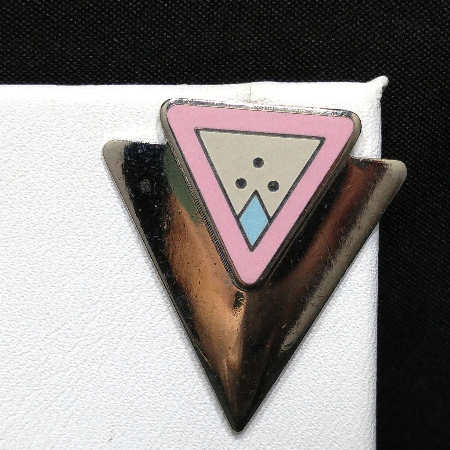 Vintage Laurel Burch "Anne" Triangle Post Earrings, Rhodium Plated, 1980s