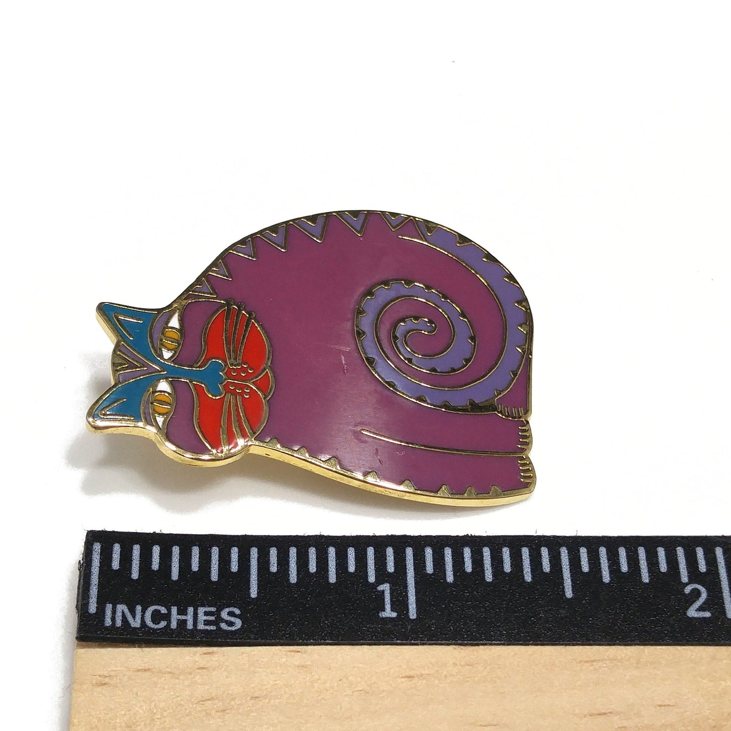 Laurel Burch "Mythical Cat" Brooch & Pendant, Cloisonné Enamel, Gold Plated, 1980s Vintage Jewelry