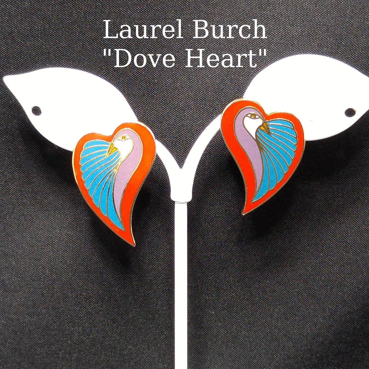 Laurel Burch "Dove Heart" Post Earrings, Gold Plated, 1980s Vintage Jewelry
