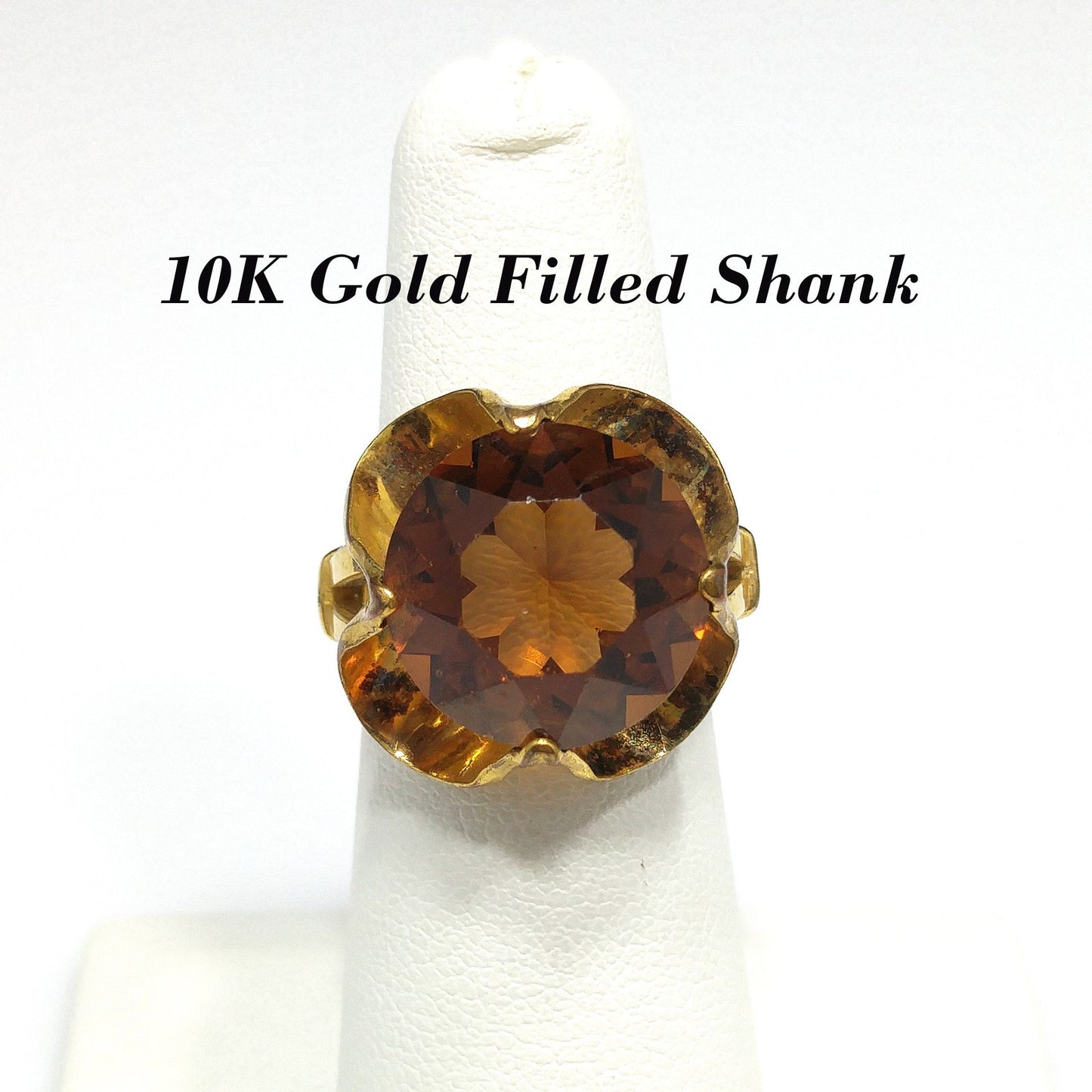 Clark & Coombs Topaz Glass Ring, 10K Gold Filled, 1940s Vintage Jewelry