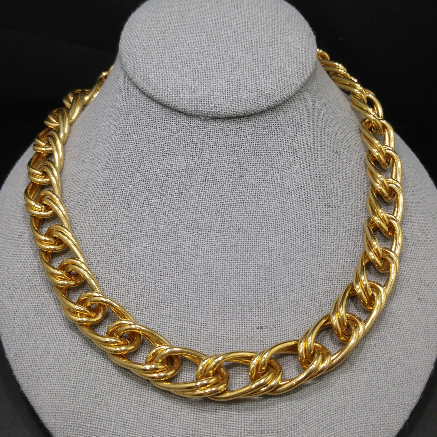 Monet Double Loop Chain Necklace, Gold Plated, 1980s Vintage Jewelry