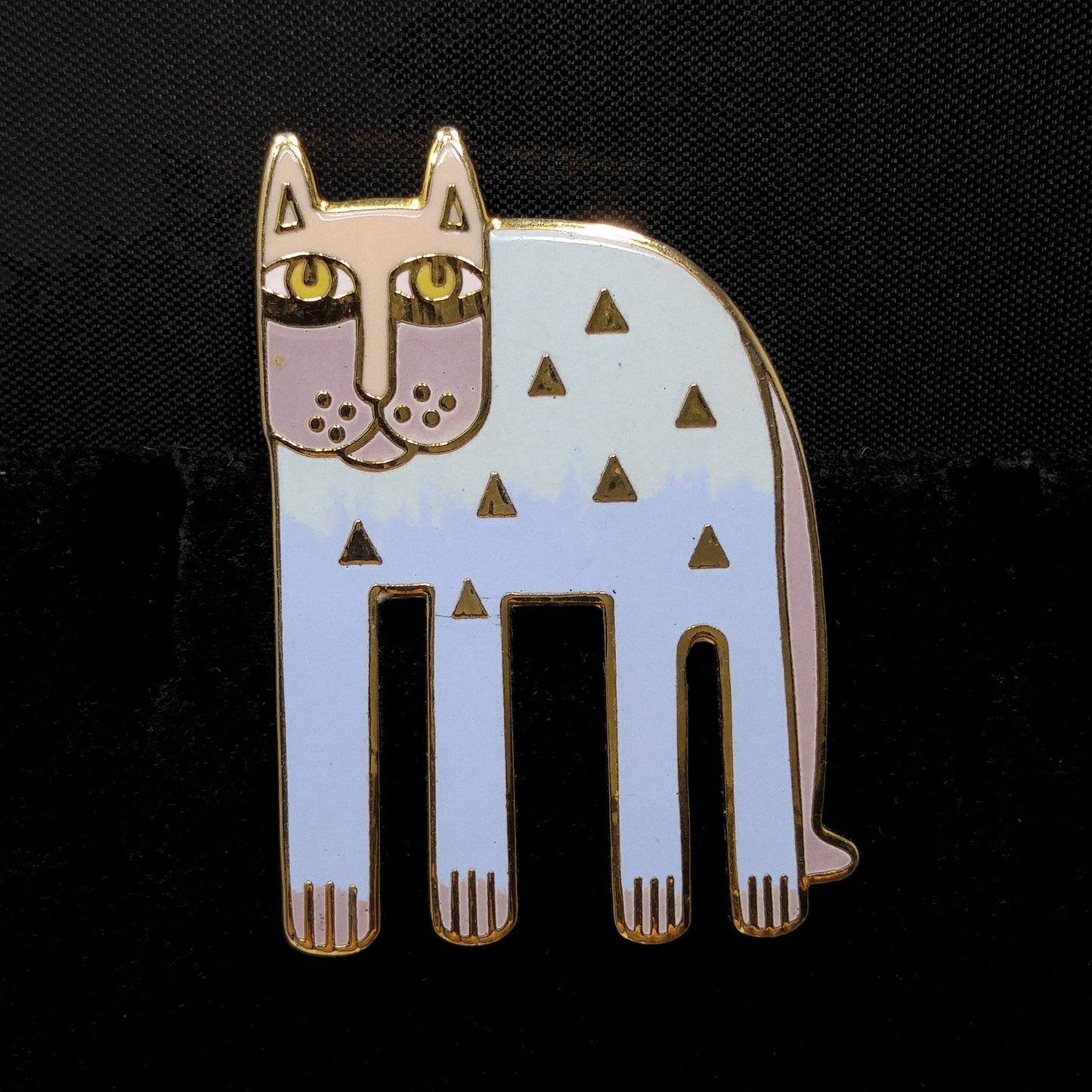 Laurel Burch "Alexander's Animal" Cat Brooch, Pastel Enamel, Gold Plated, 1980s Vintage Jewelry