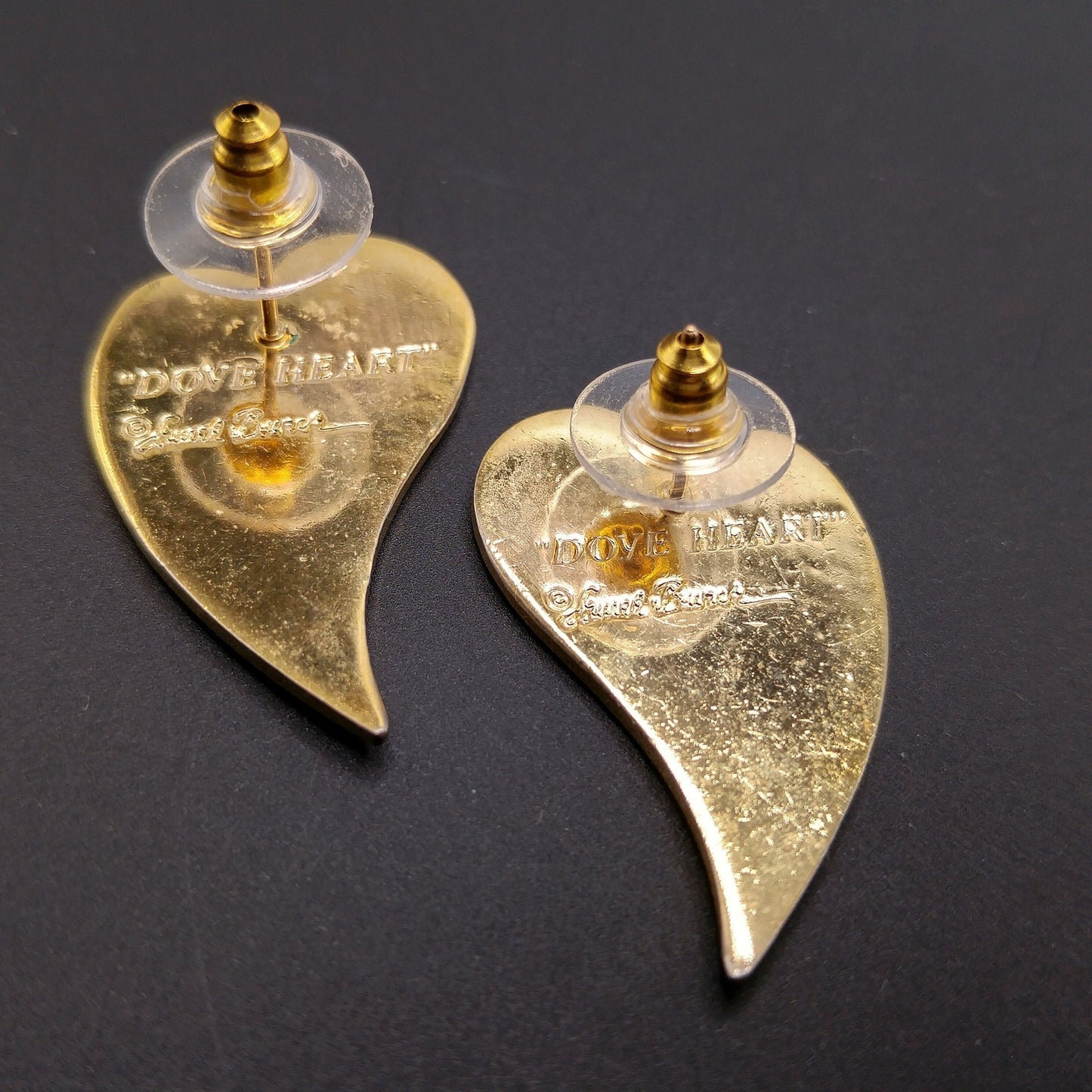 Vintage Laurel Burch "Dove Heart" Post Earrings, Cloisonne Enamel, Gold Plated