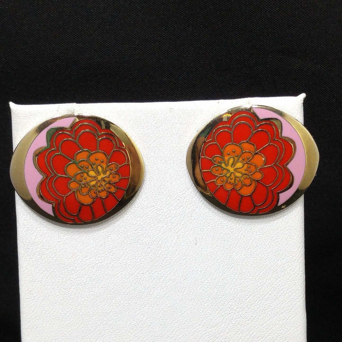 Laurel Burch "IMAI" Floral Post Earrings, Gold Plated, 1980s Vintage Jewelry