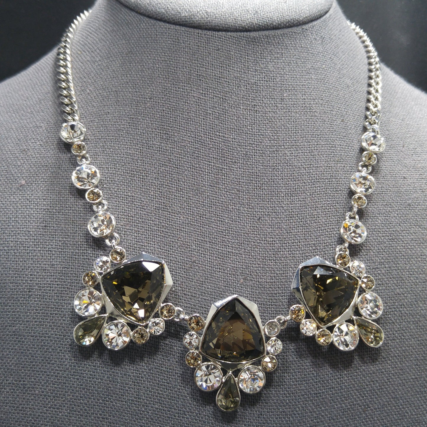 Givenchy Smoky Rhinestone Choker Necklace – 1990s Vintage Jewelry, Rhodium Plated Adjustable Length 16–19 Inches