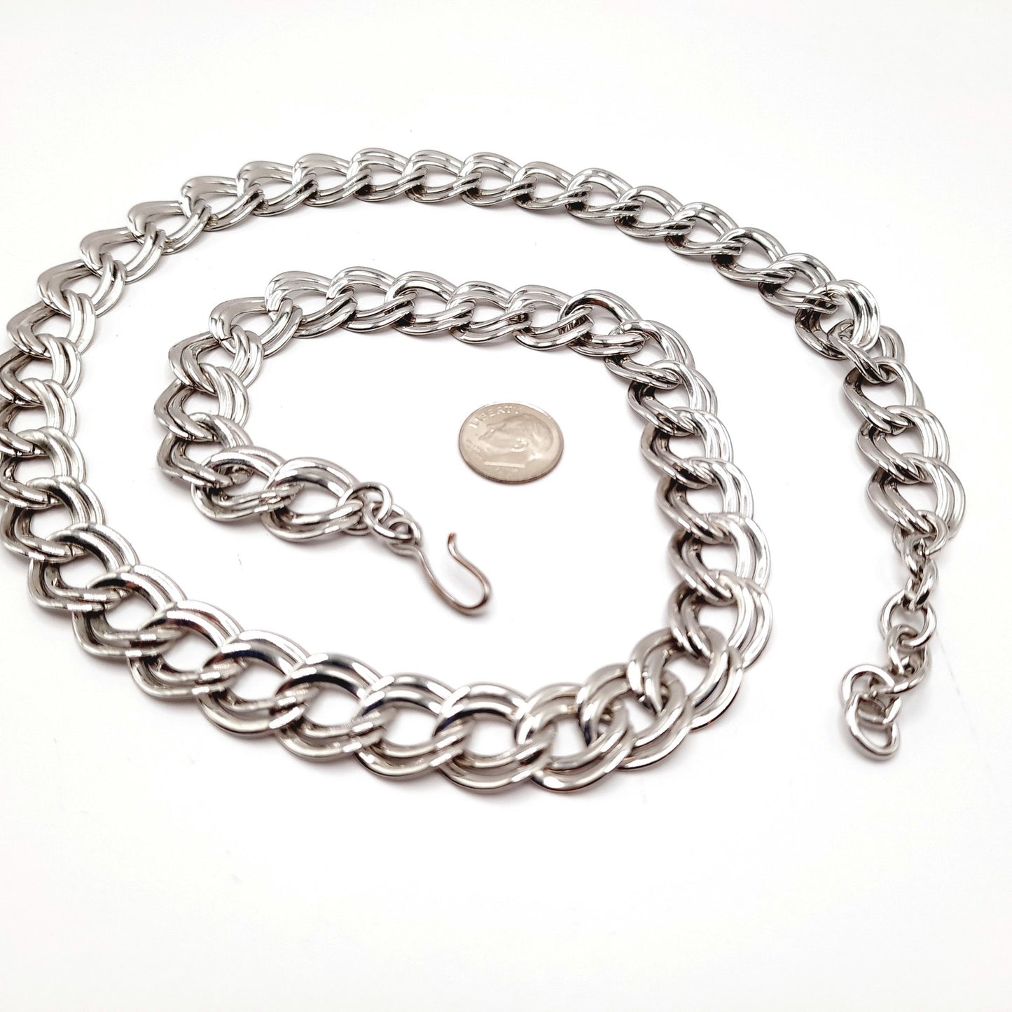 Vintage Monet Rhodium Plated Chunky Silver Tone Chain Necklace, 26 Inches