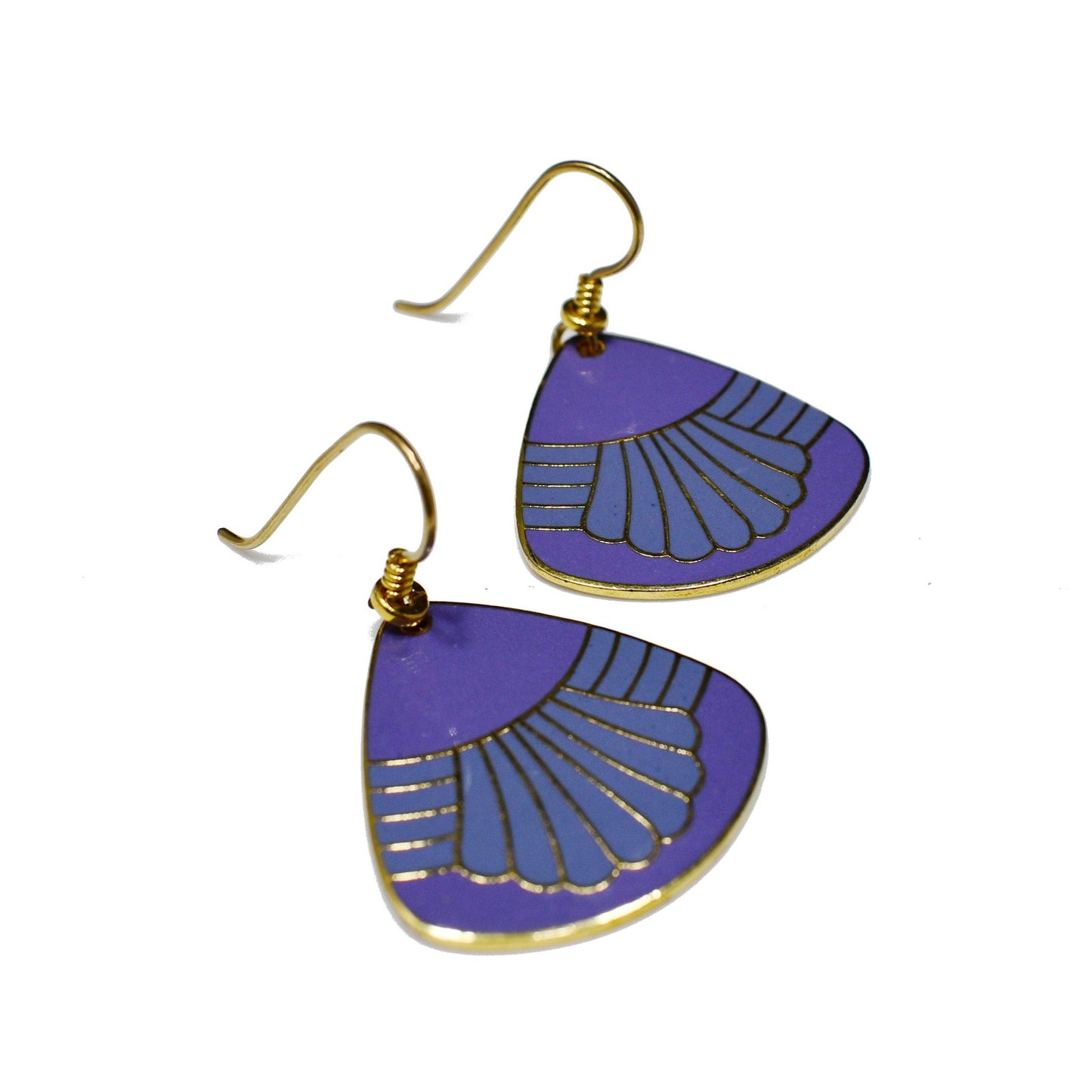 Vintage Laurel Burch Waterfall Earrings, Gold Plated, Purple Enamel