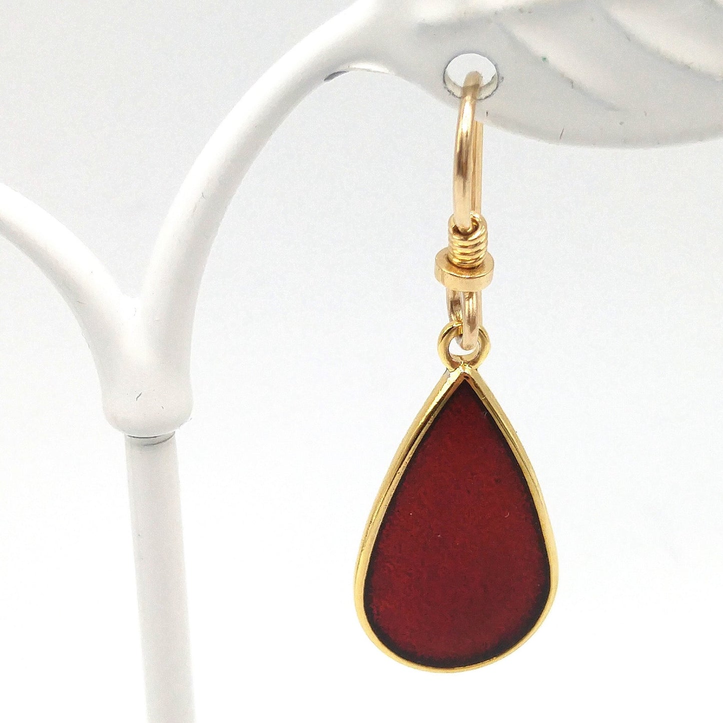 Vintage Laurel Burch Red Teardrop Earrings, Gold Plated, 1980s