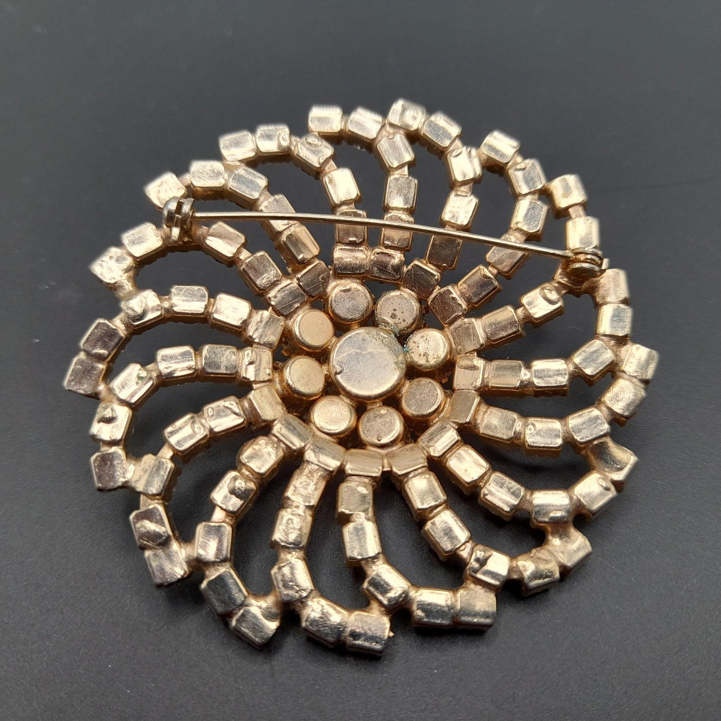 Mid-Century Aurora Borealis Rhinestone Brooch, Gold Plated, 1960s Vintage Jewelry