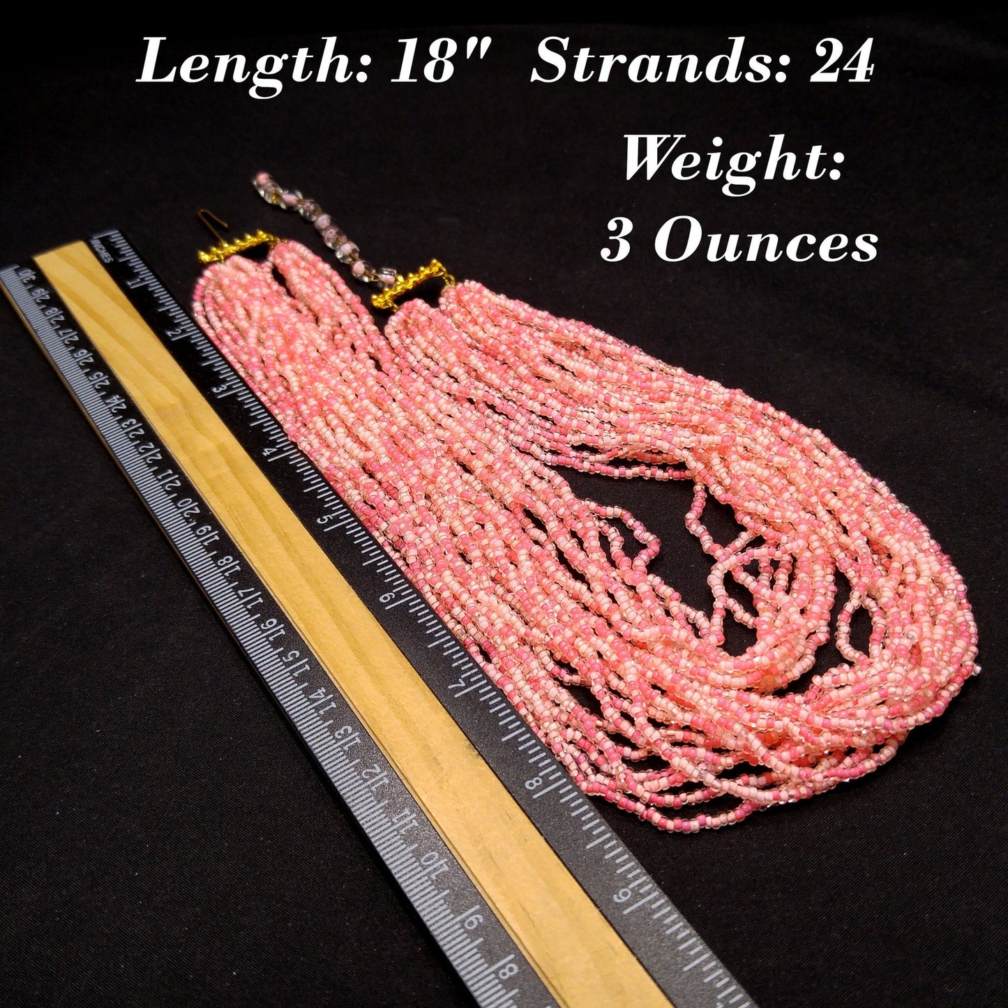 Italian Seed Bead Glass Necklace, 24 Strands, Made Italy, 1950s Vintage Jewelry