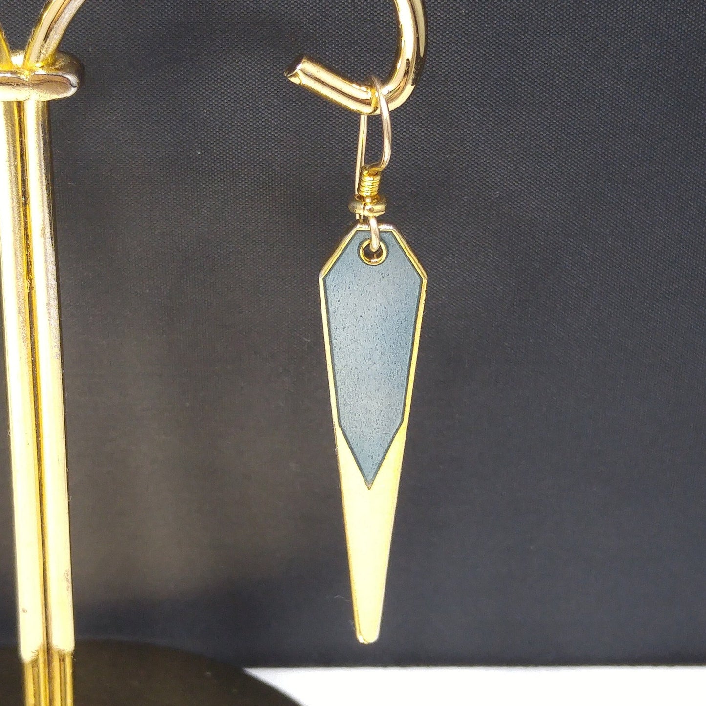 Vintage Laurel Burch Blue Metallic Long Earrings, Gold Plated
