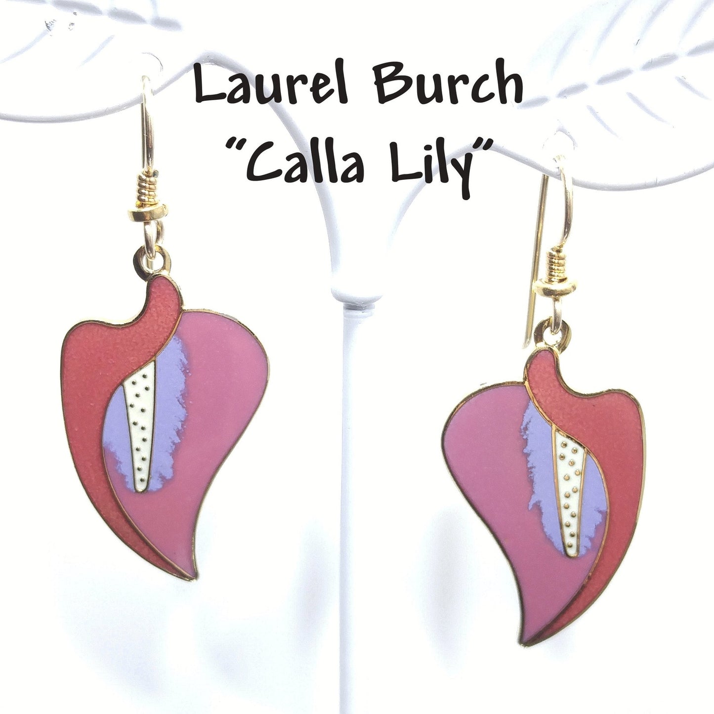 Vintage Laurel Burch "Calla Lily" Earrings, Pink Enamel, Gold Plated