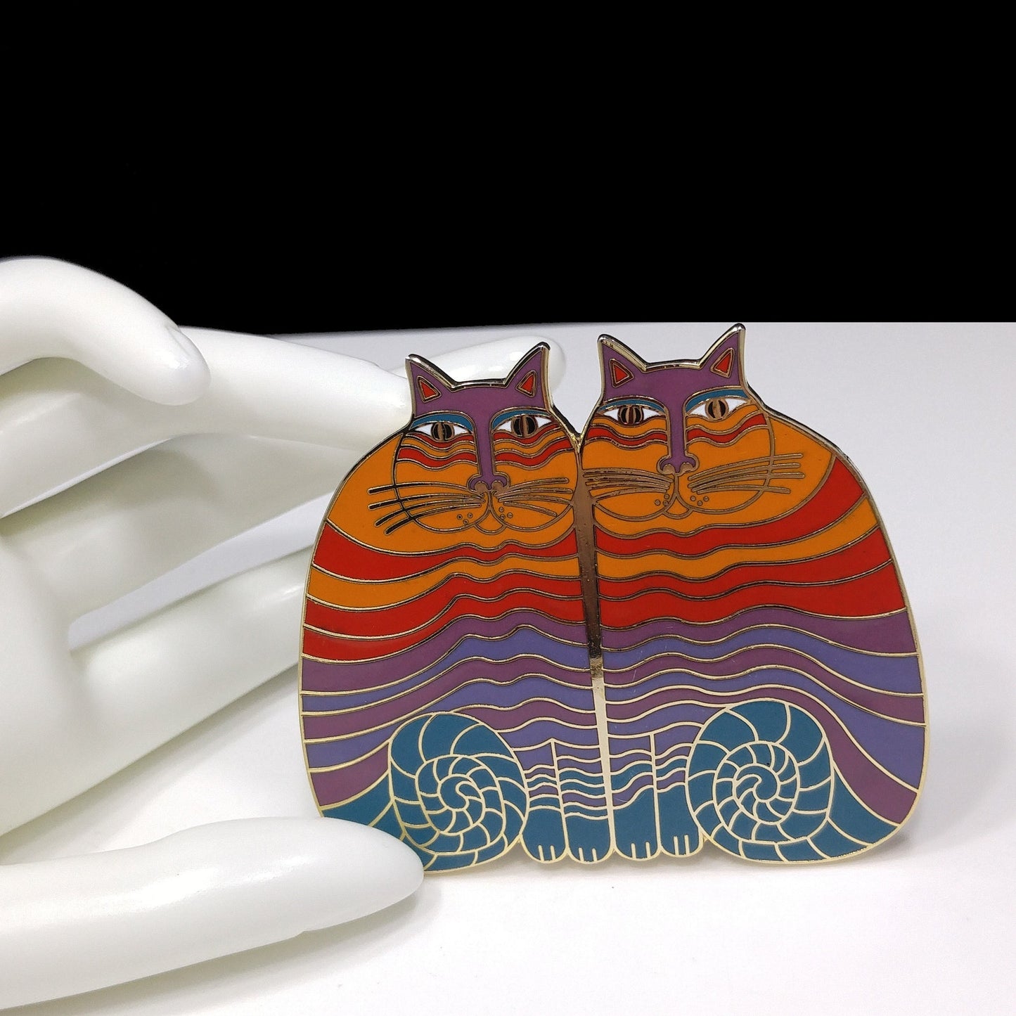 Laurel Burch "Rainbow Cats" Pendant for Necklace, Gold Plated, Needs Silk Cord, 1980s