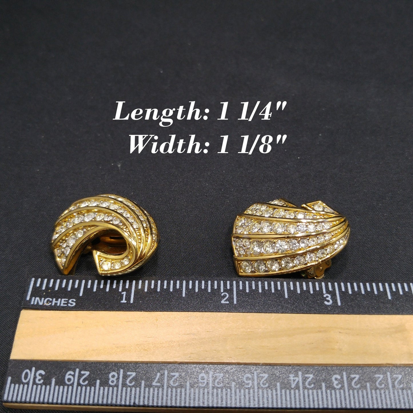 Nina Ricci Gold Plated Earrings, Pave Clear Rhinestones, 1960s Vintage Jewelry