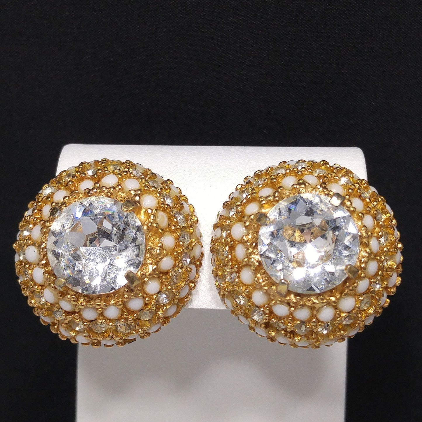 Vintage Hattie Carnegie Large Rhinestone Clip Earrings, Gold Plated, 1960s