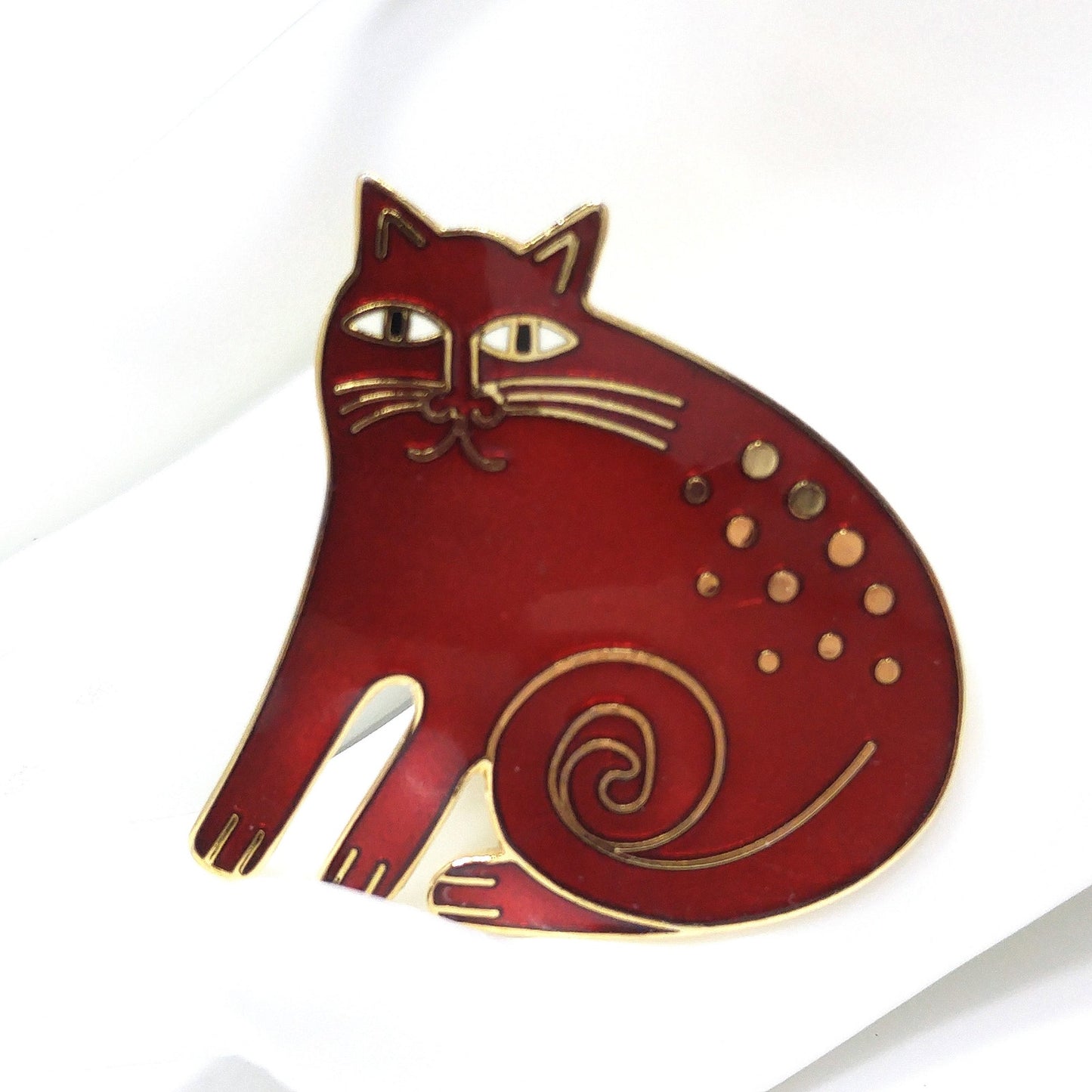 Laurel Burch "Keshire Cat" Brooch & Pendant, Cloisonné Gold Plated, 1980s Vintage Jewelry