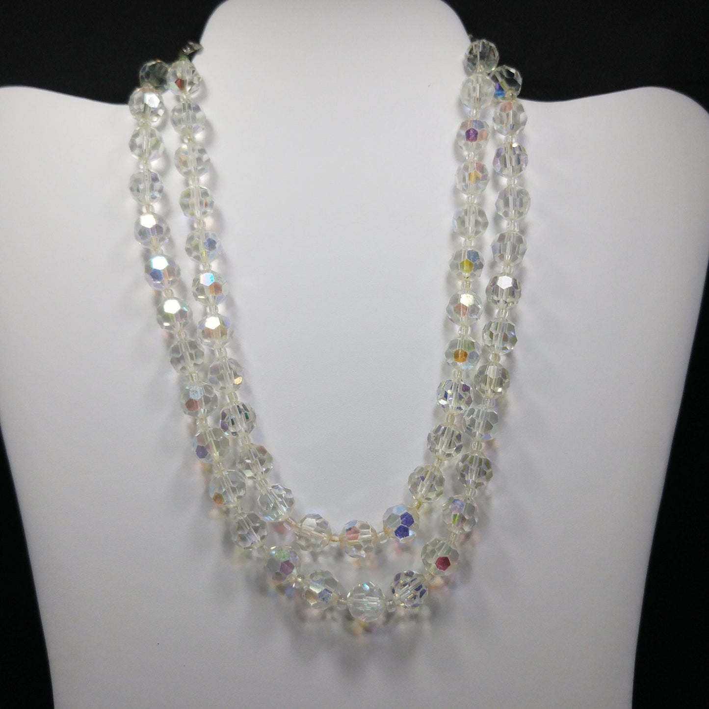 Lisner Clear AB Crystal Beaded Necklace, Two Strands, 1950s Vintage Jewelry