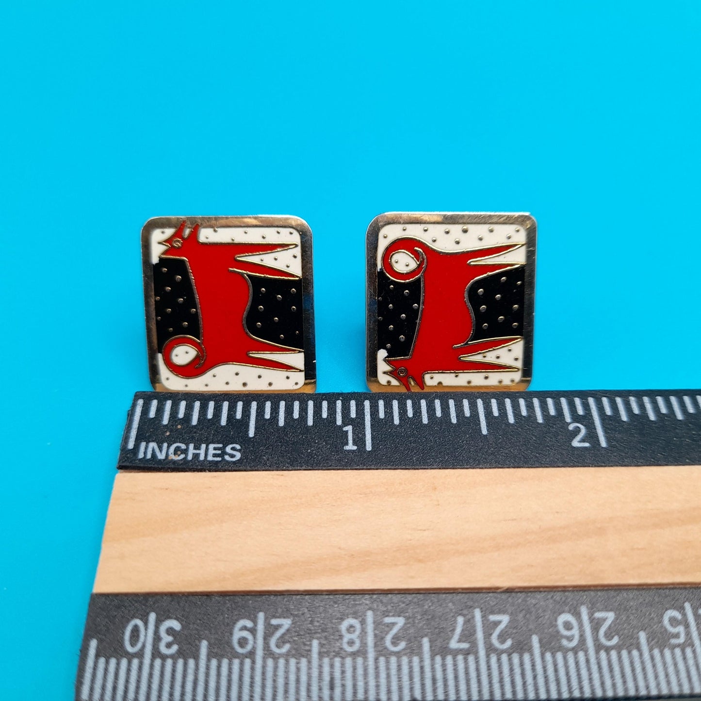 Vintage Laurel Burch "Night Dog" Post Earrings, Gold Plated