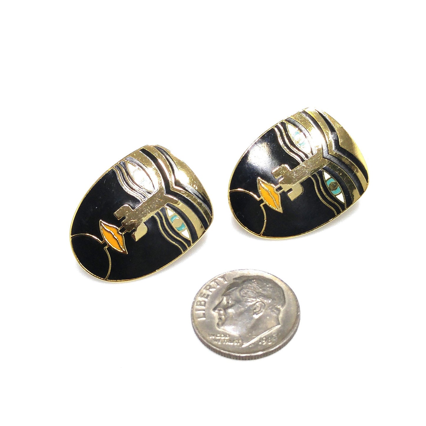Vintage Laurel Burch "Maori" Post Earrings, Tribal Faces, Gold Plated