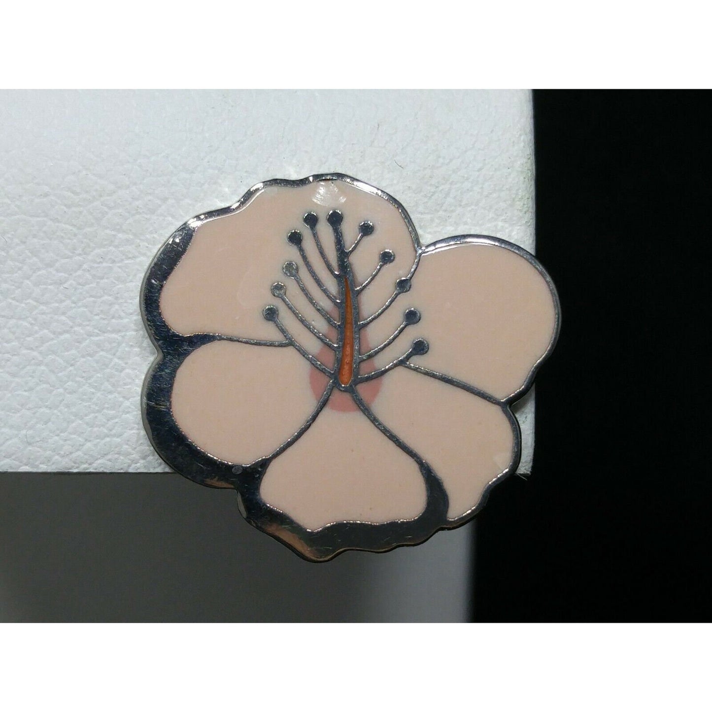 Laurel Burch "Hibiscus" Pink Post Earrings, Rhodium Plated Silver Tone, 1980s