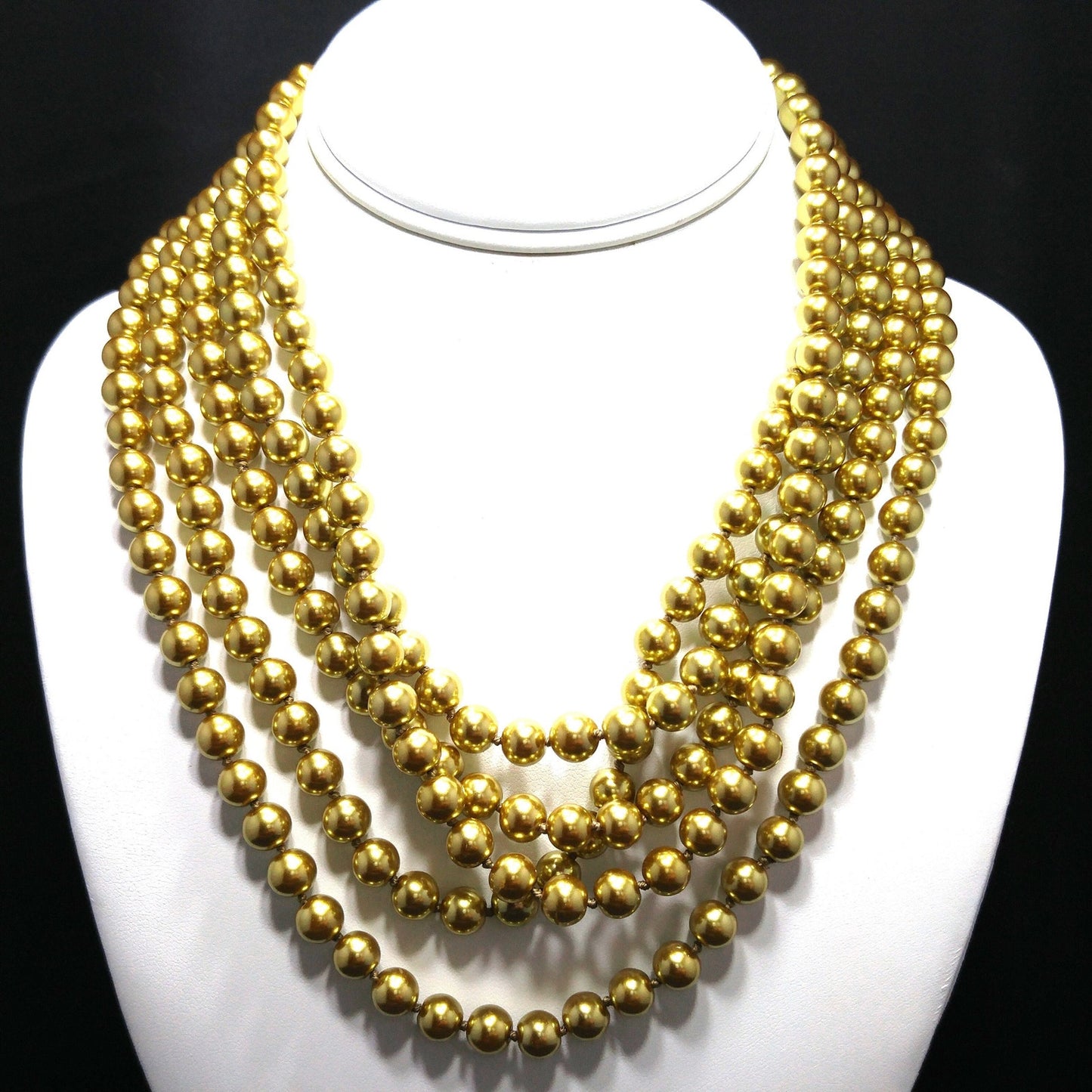 Gold Glass Pearls, Hand Knotted, 96 Inches, 1970s Vintage Jewelry