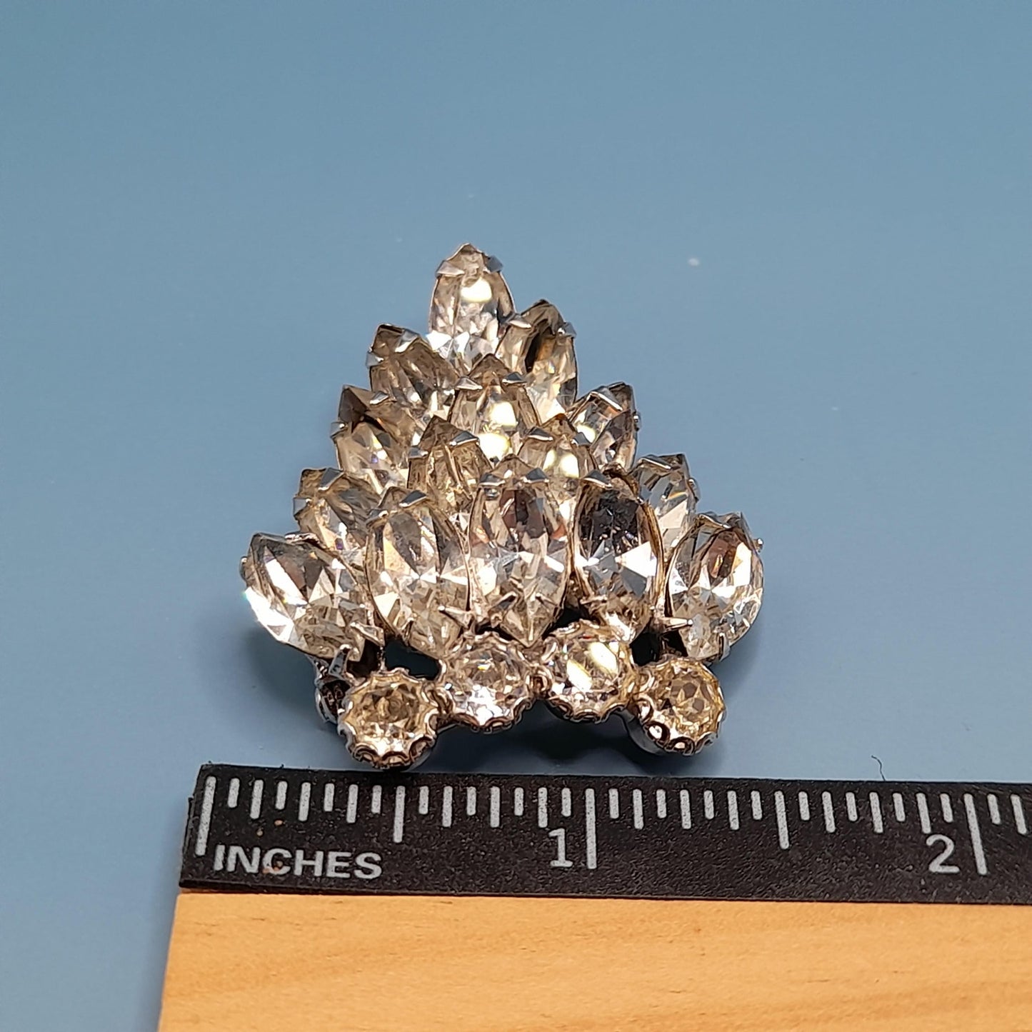 Vintage WEISS Wedding Brooch, Clear Crystal Rhinestones, Rhodium Plated, 2 Inches, 1960s