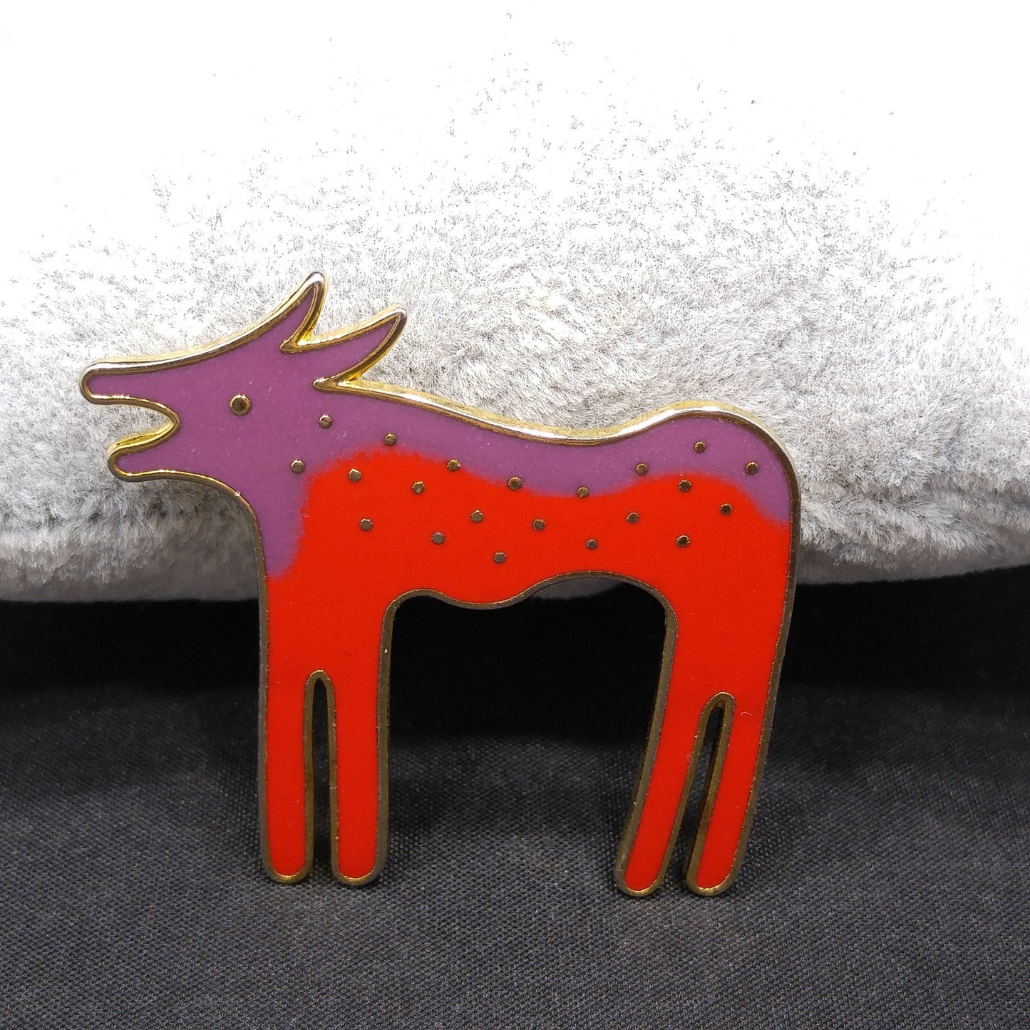 Laurel Burch "Wild Dog" Purple & Red Enamel Brooch, Cloisonne Gold Plated, 1980s