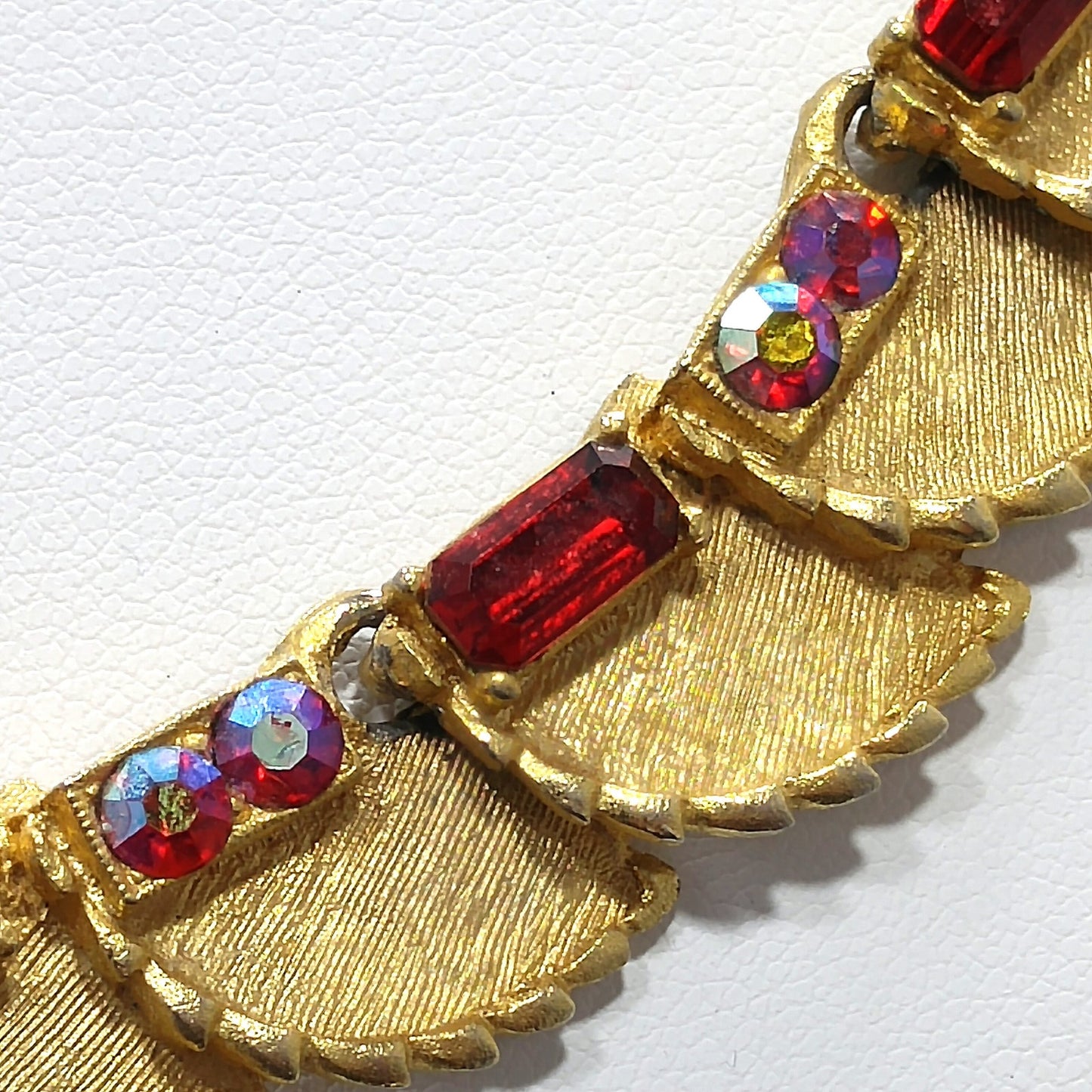 B.S.K. Red Rhinestone Choker Necklace, Aurora Borealis, 1960s Vintage Jewelry