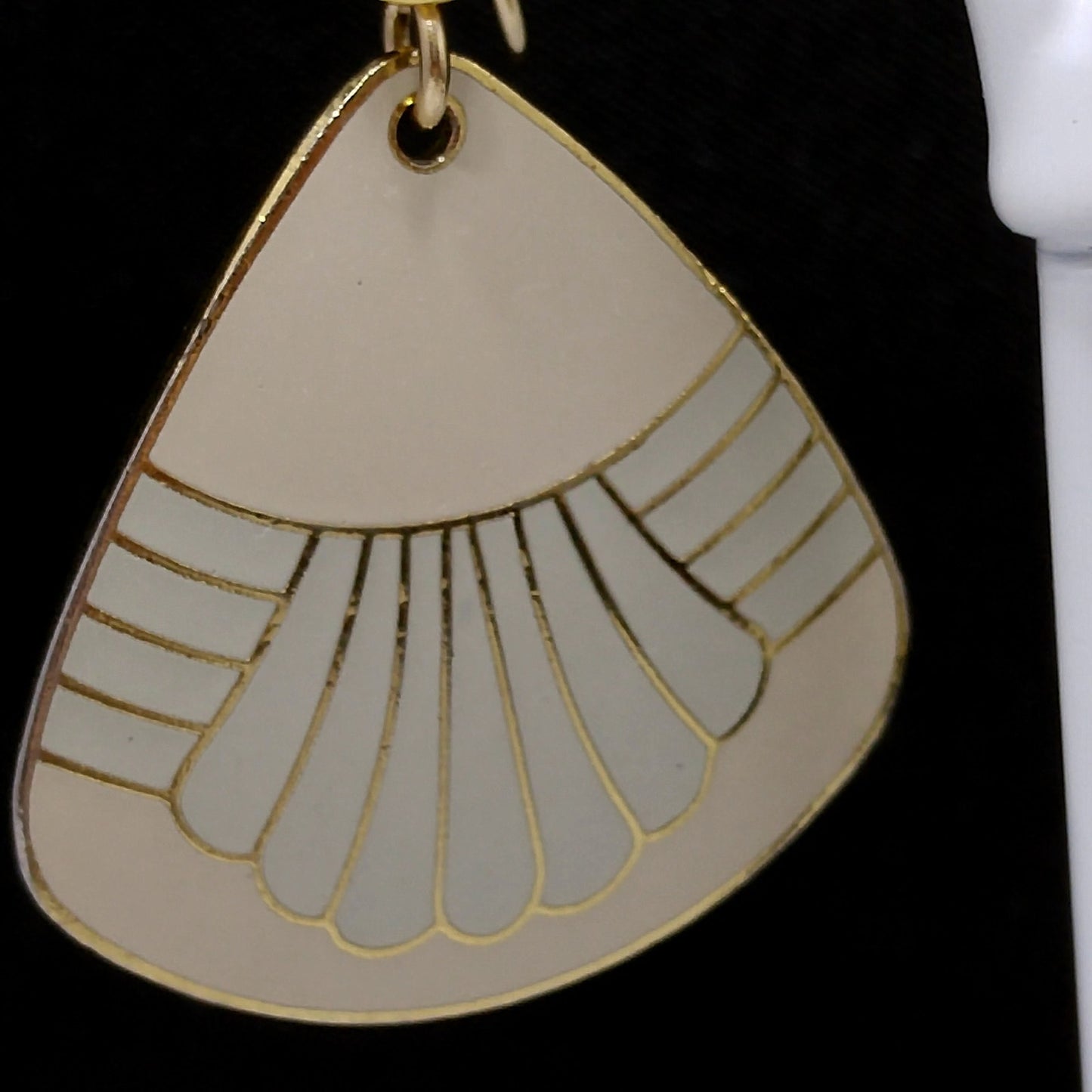 Vintage Laurel Burch Beige Gray Waterfall Earrings, Gold Plated
