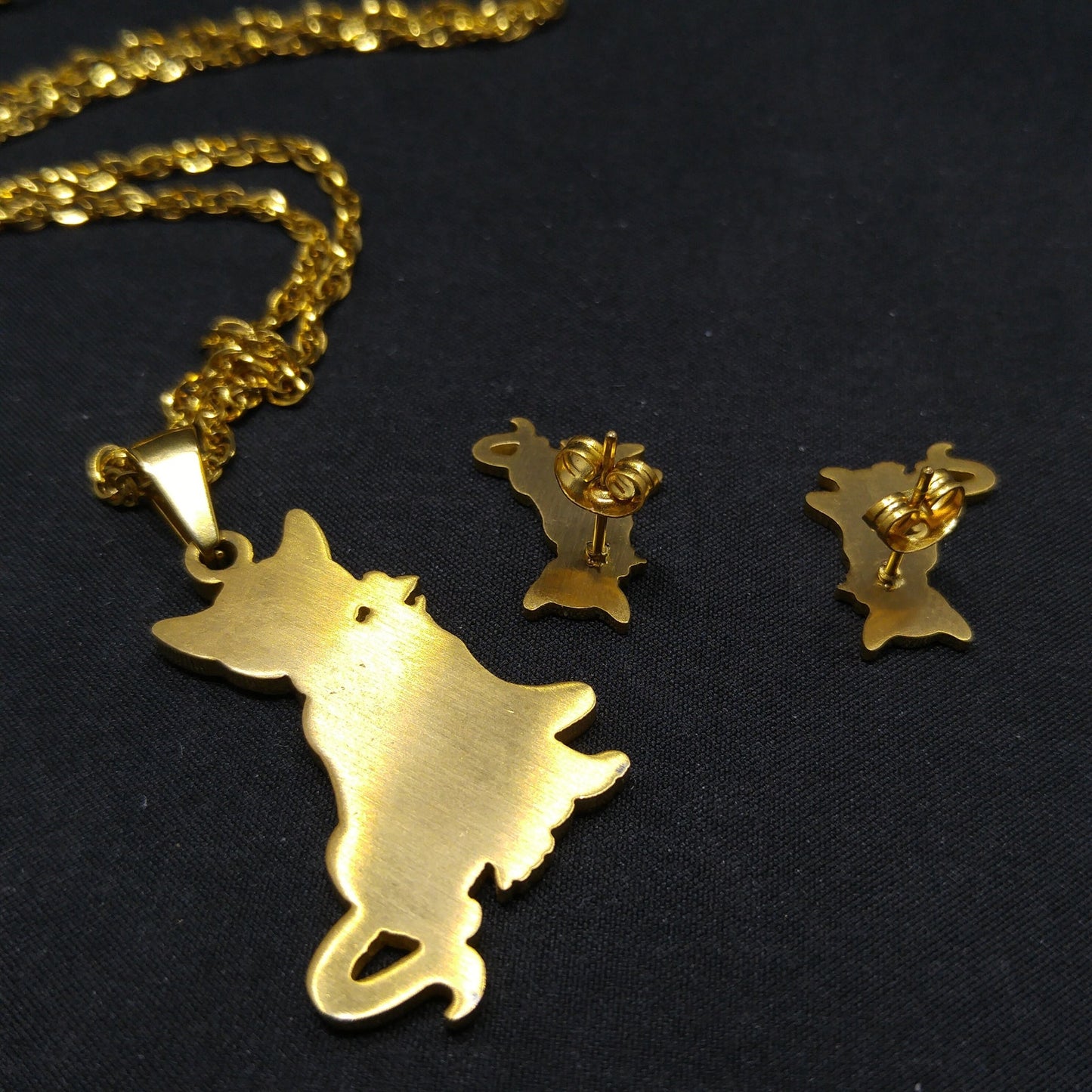 Vintage Christmas Cat Jewelry Set – Pendant Necklace & Earrings, Holiday Gift
