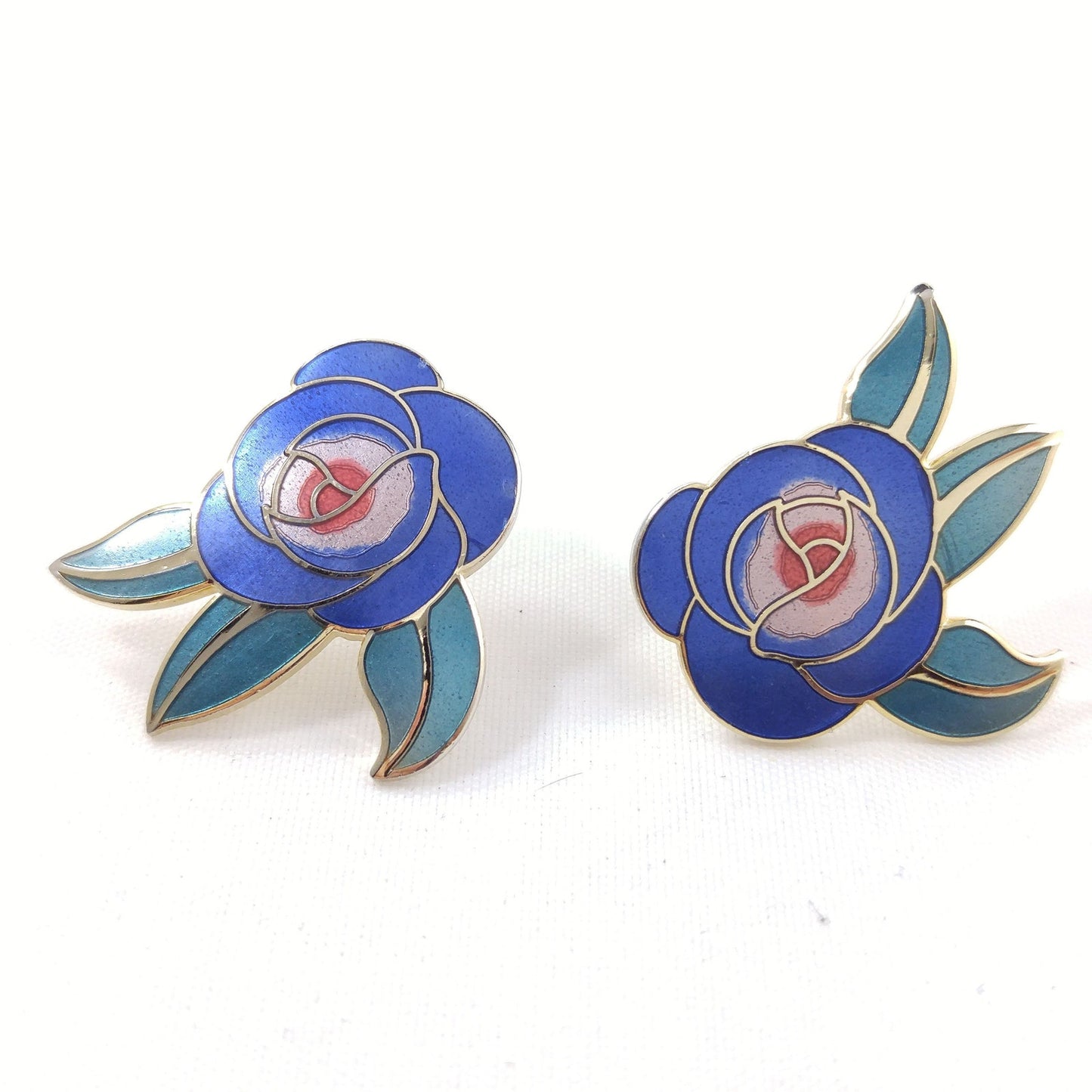 Vintage Laurel Burch Blue "Deco Rose" Post Earrings, 1980s Vintage Jewelry