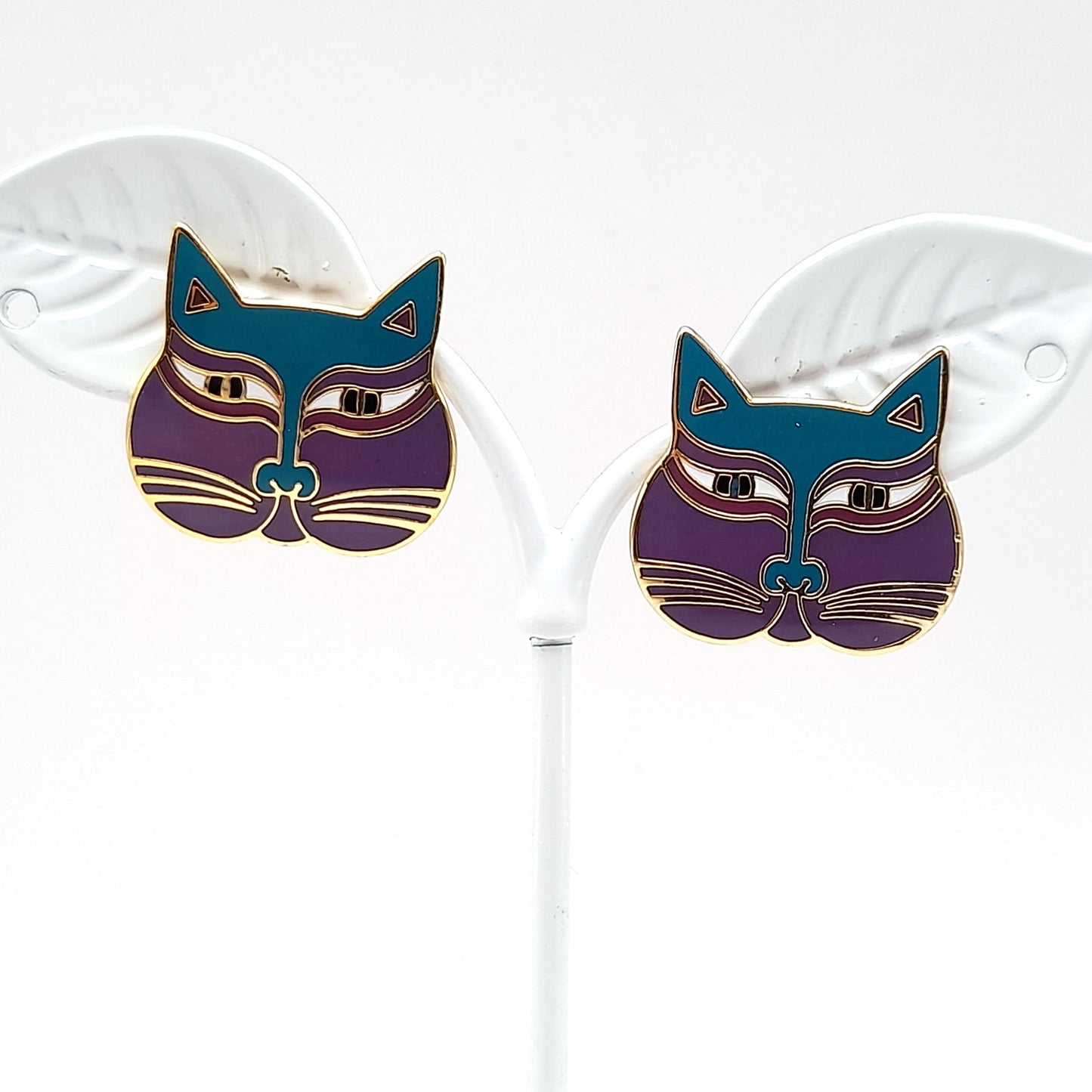 Vintage Laurel Burch Siamese Cats Purple Face Post Earrings