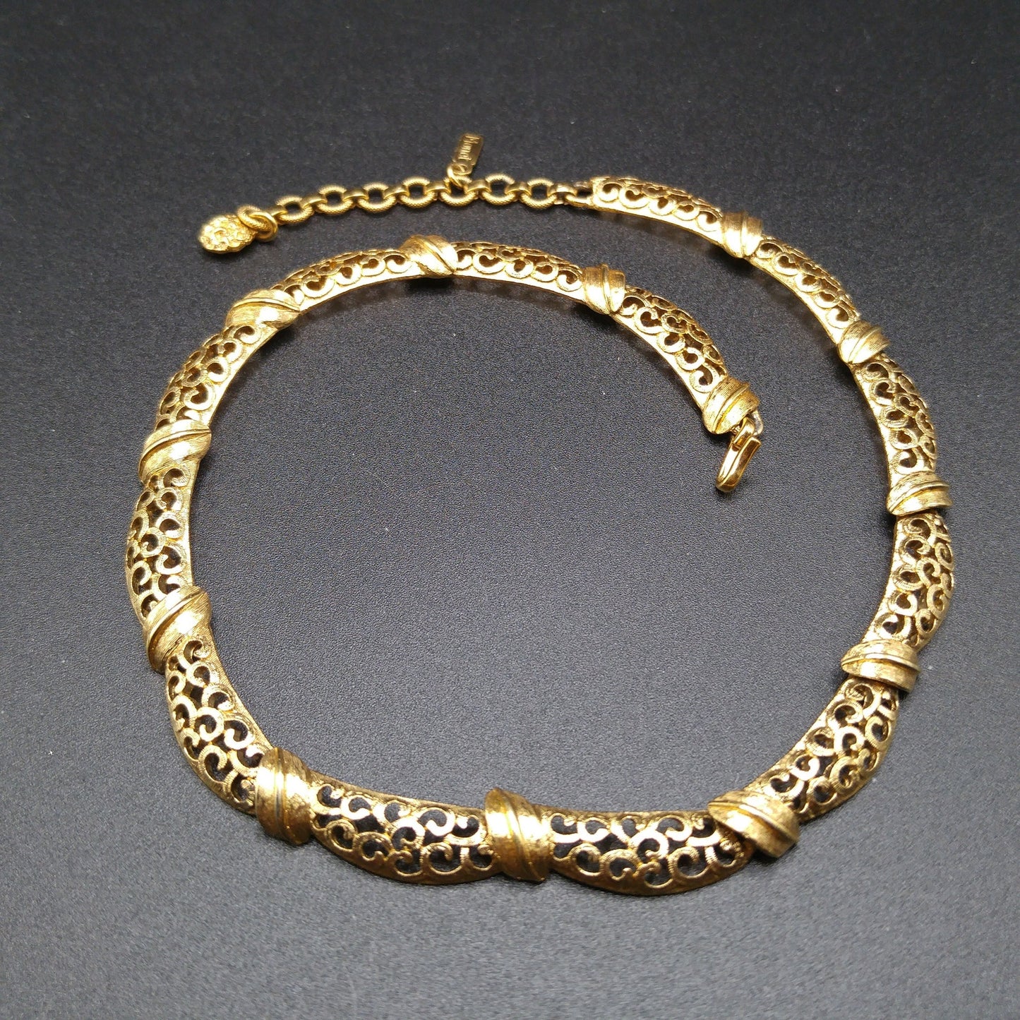 Monet Lacy Link Choker Necklace, Gold Plated, 1960s Vintage Jewelry
