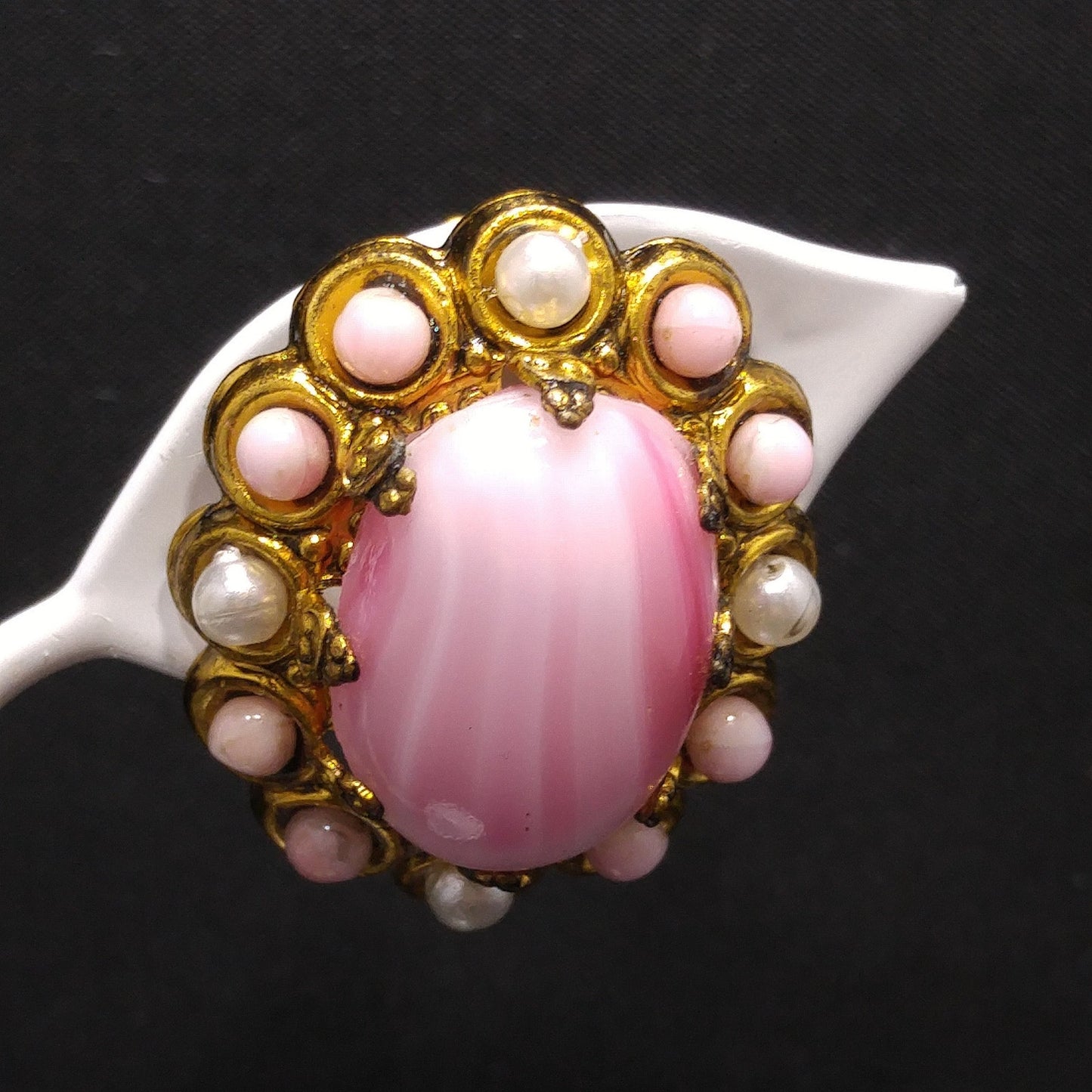 West Germany Pink Clip Earrings, Pink Glass, Faux Pearls, 1950s Vintage Jewelry