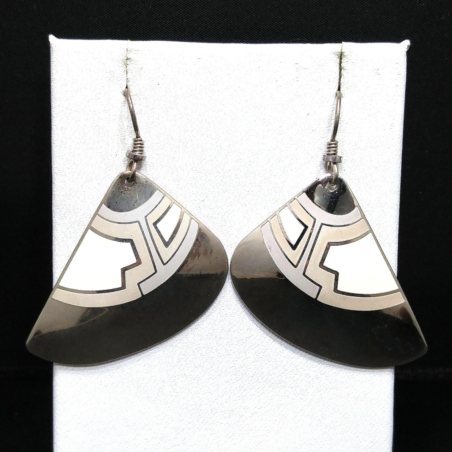 Vintage Laurel Burch Fan Earrings, Rhodium Plated, White Purple Grey Enamel