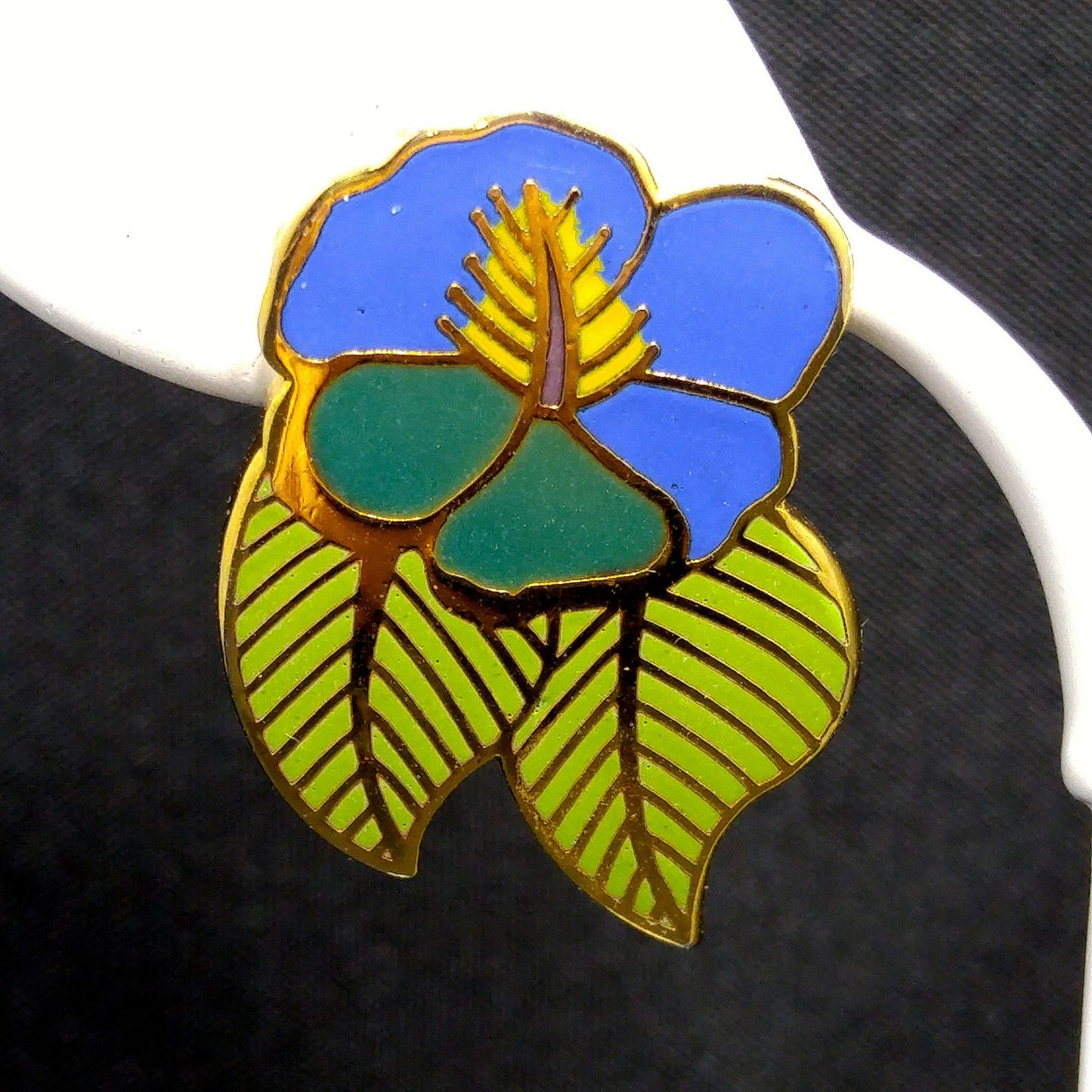 Vintage Laurel Burch Blue Green "Hibiscus" Post Earrings, Gold Plated