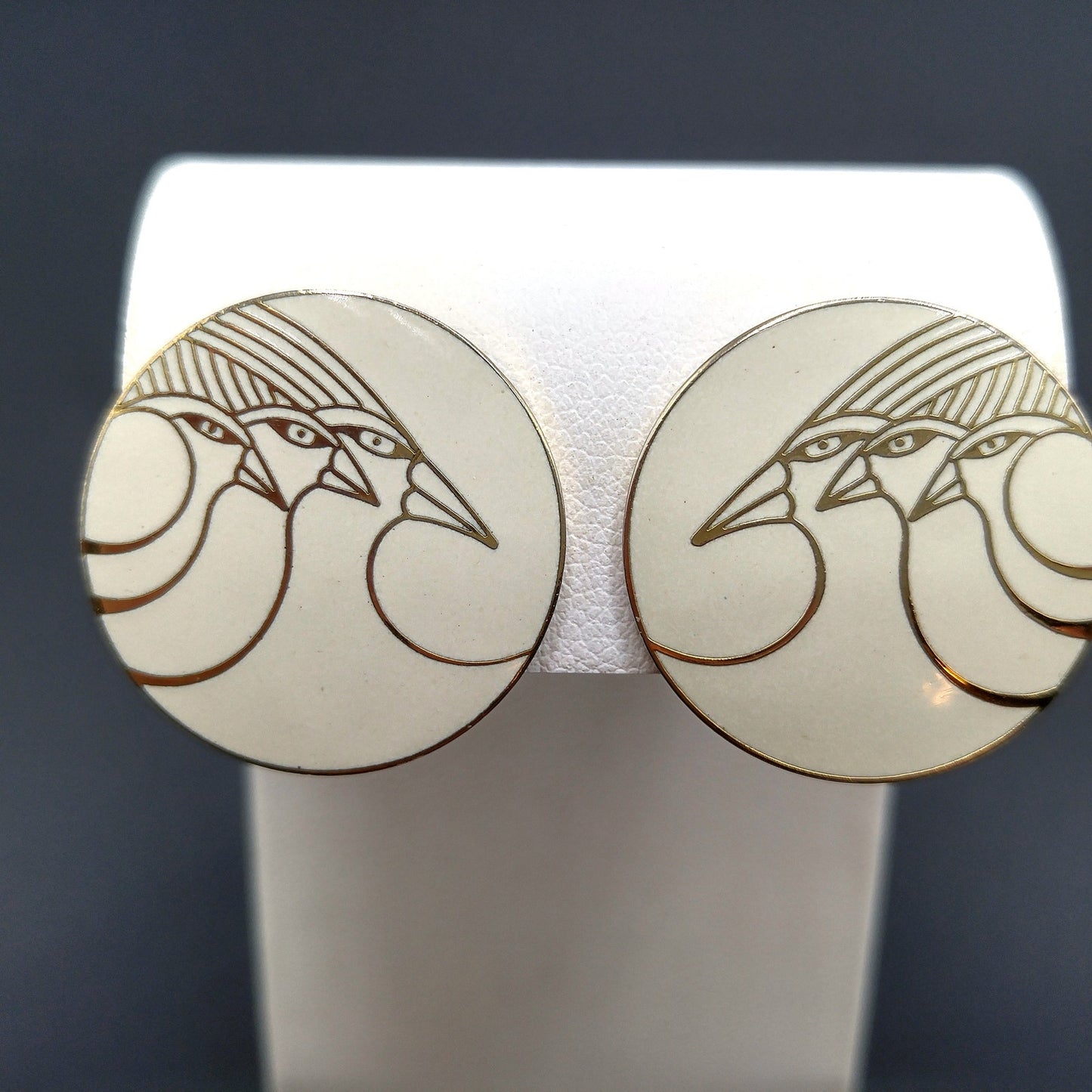 Vintage Laurel Burch "Celestial Birds" Clip Earrings, Gold Plated