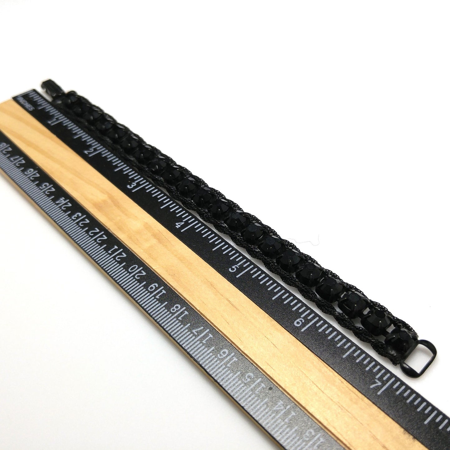 Weiss Black Japanned Bracelet, Black Rhinestones, 1950s Vintage Jewelry