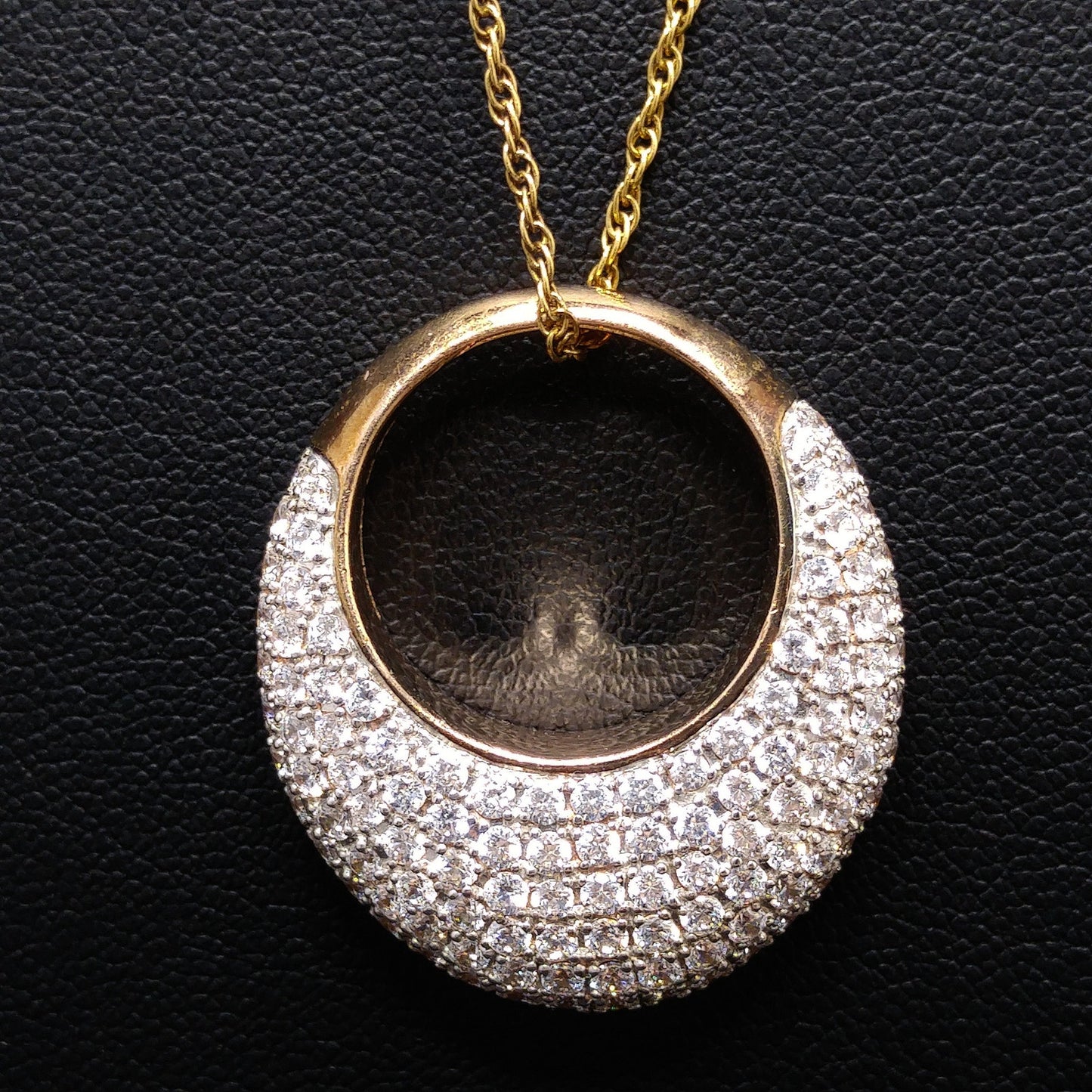 Sterling 18K Gold Wash Pendant Necklace, Clear Rhinestones, 1990s Vintage Jewelry