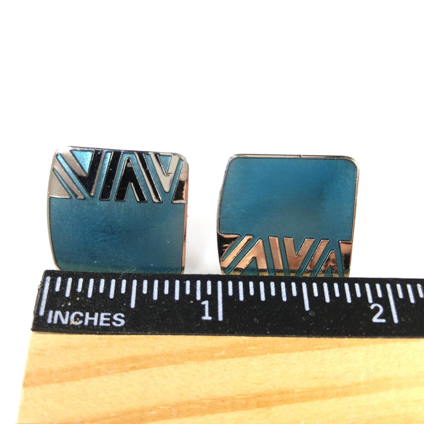 Vintage Laurel Burch Geometric Naito Blue Post Earrings, Rhodium Plated, 1980s