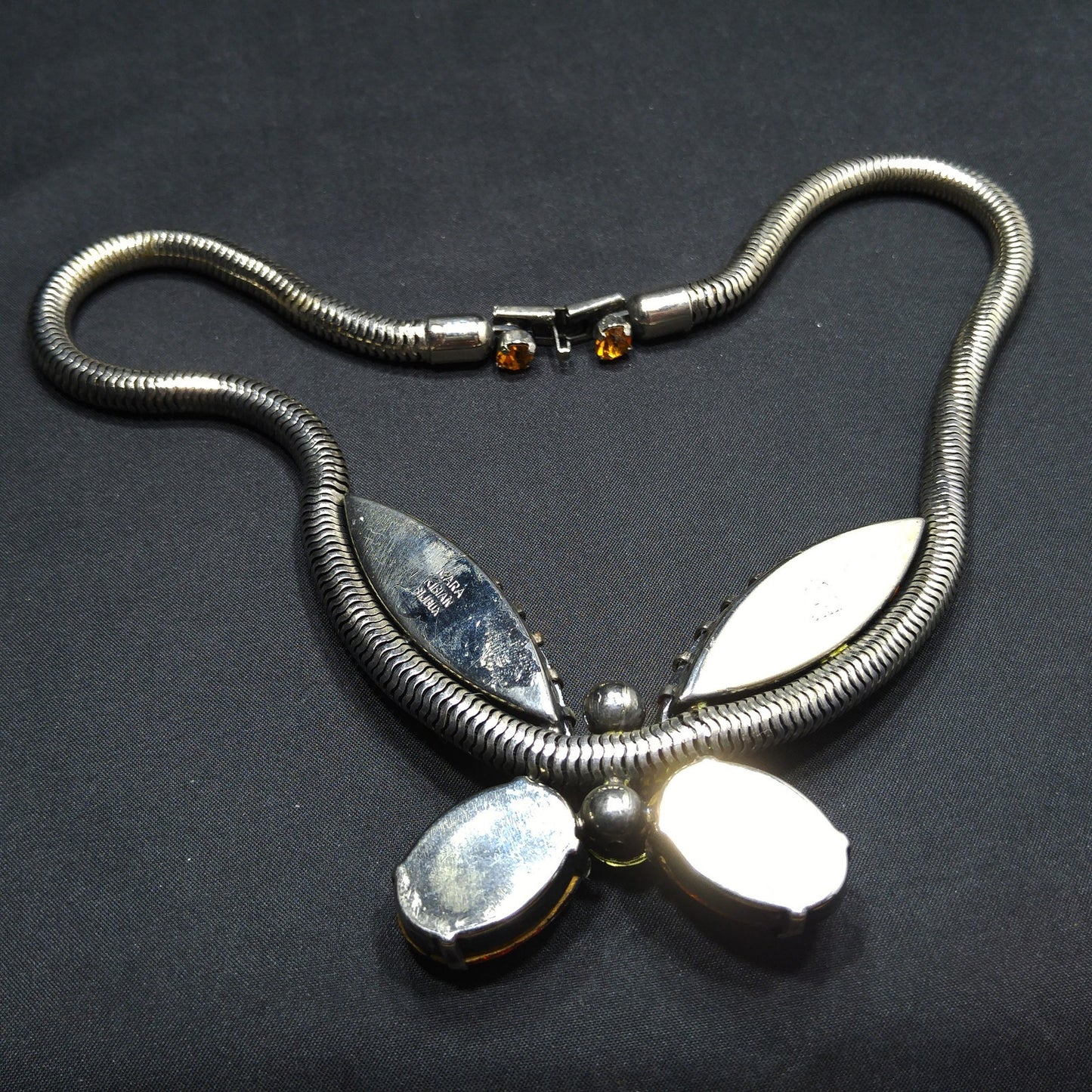 Large Rhinestone Butterfly Necklace, Mara Kibian Bijoux Jewelry, Snake Chain